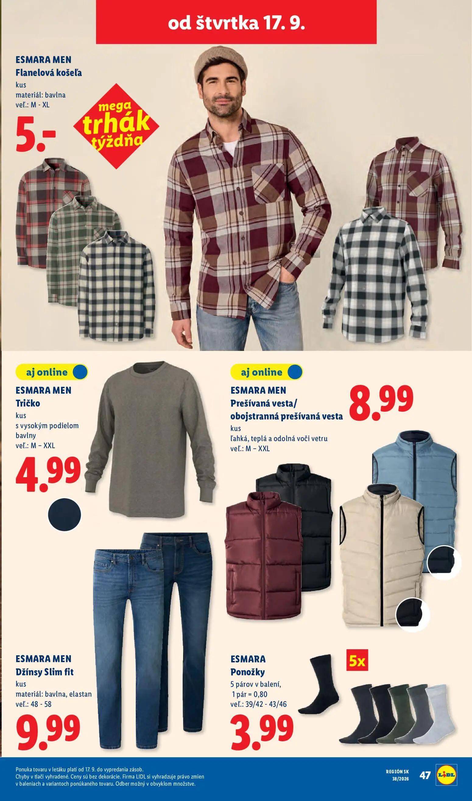 Lidl leták, strana 89 z 105 — Flanelová košeľa, Tričko, Prešívaná vesta/obojstranná prešívaná vesta