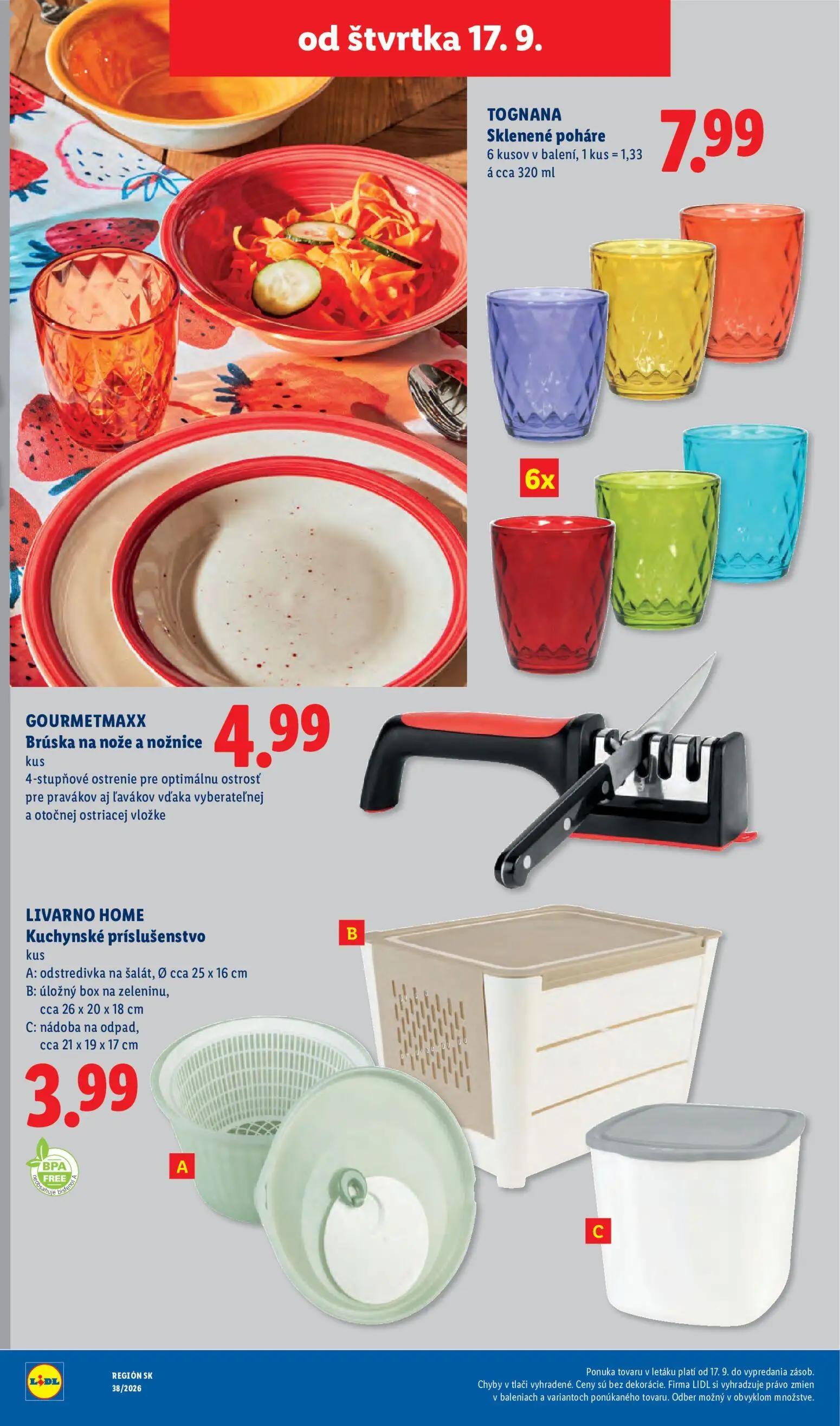 Lidl leták, strana 96 z 105 — TOGNANA Sklenené poháre, GOURMETMAXX Brúska na nože a nožnice, LIVARNO HOME Kuchynské prísluše…