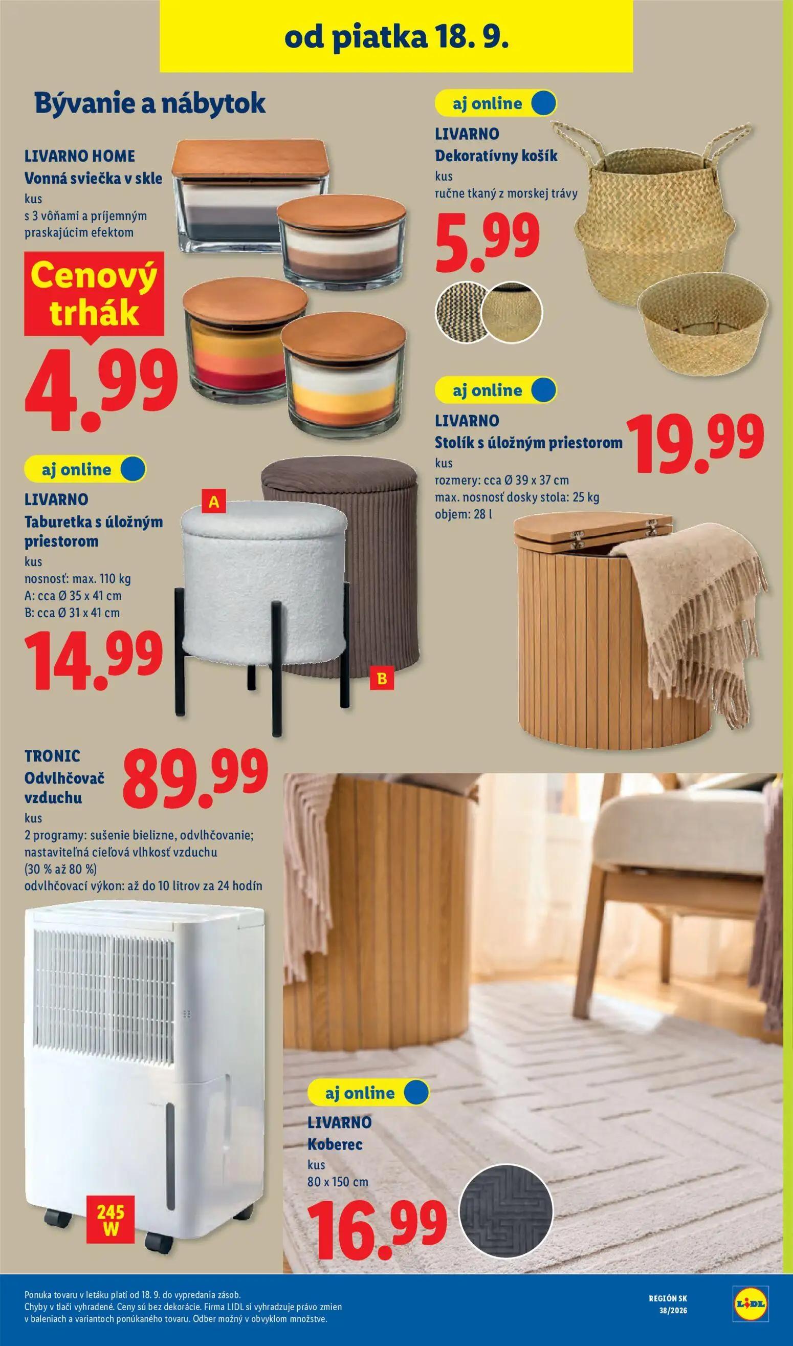 Lidl leták, strana 97 z 105 — LIVARNO HOME Vonná sviečka v skle, LIVARNO Dekoratívny košík, LIVARNO Taburetka s úložným prie…