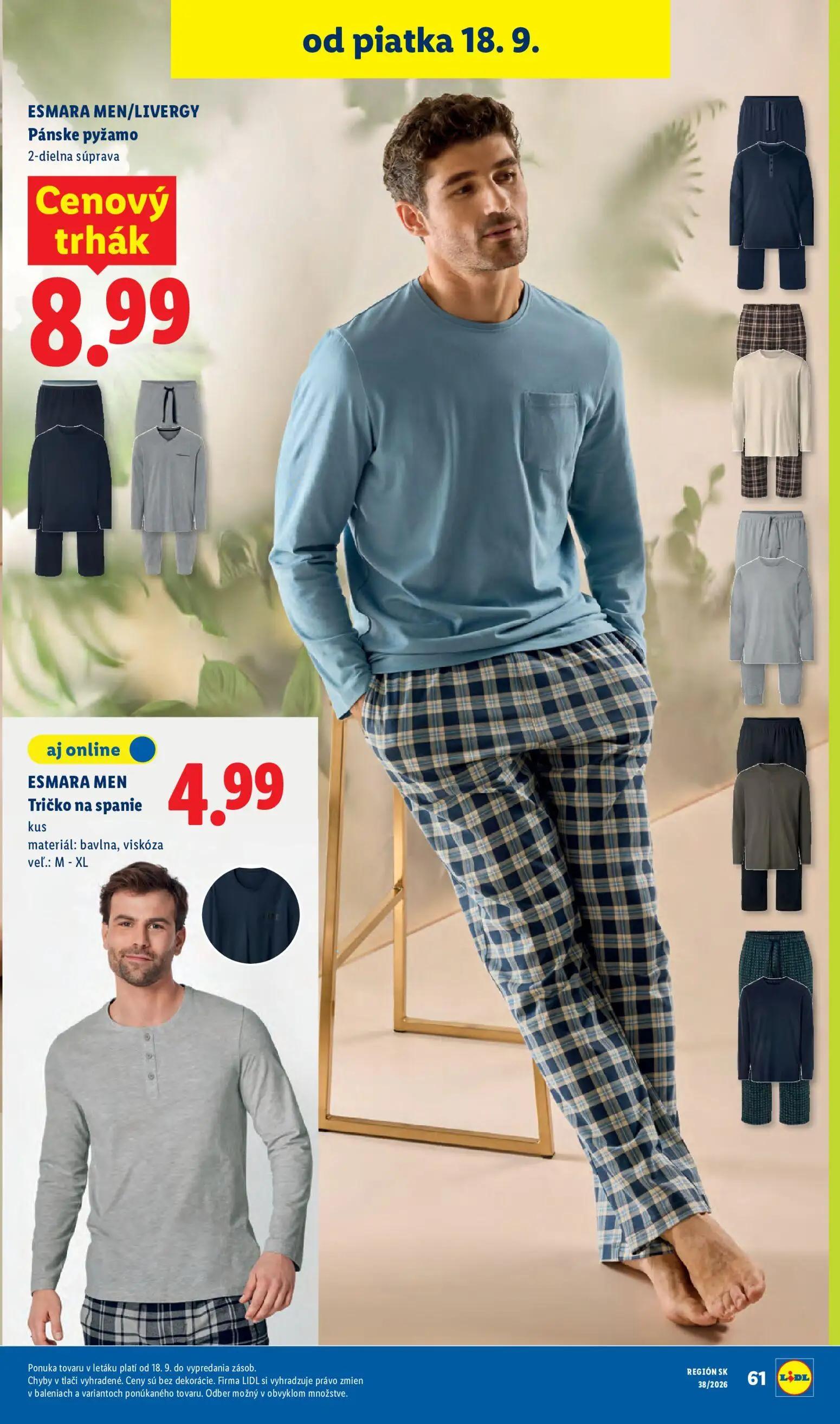 Lidl leták, strana 99 z 105 — Pánske pyžamo, Tričko na spanie