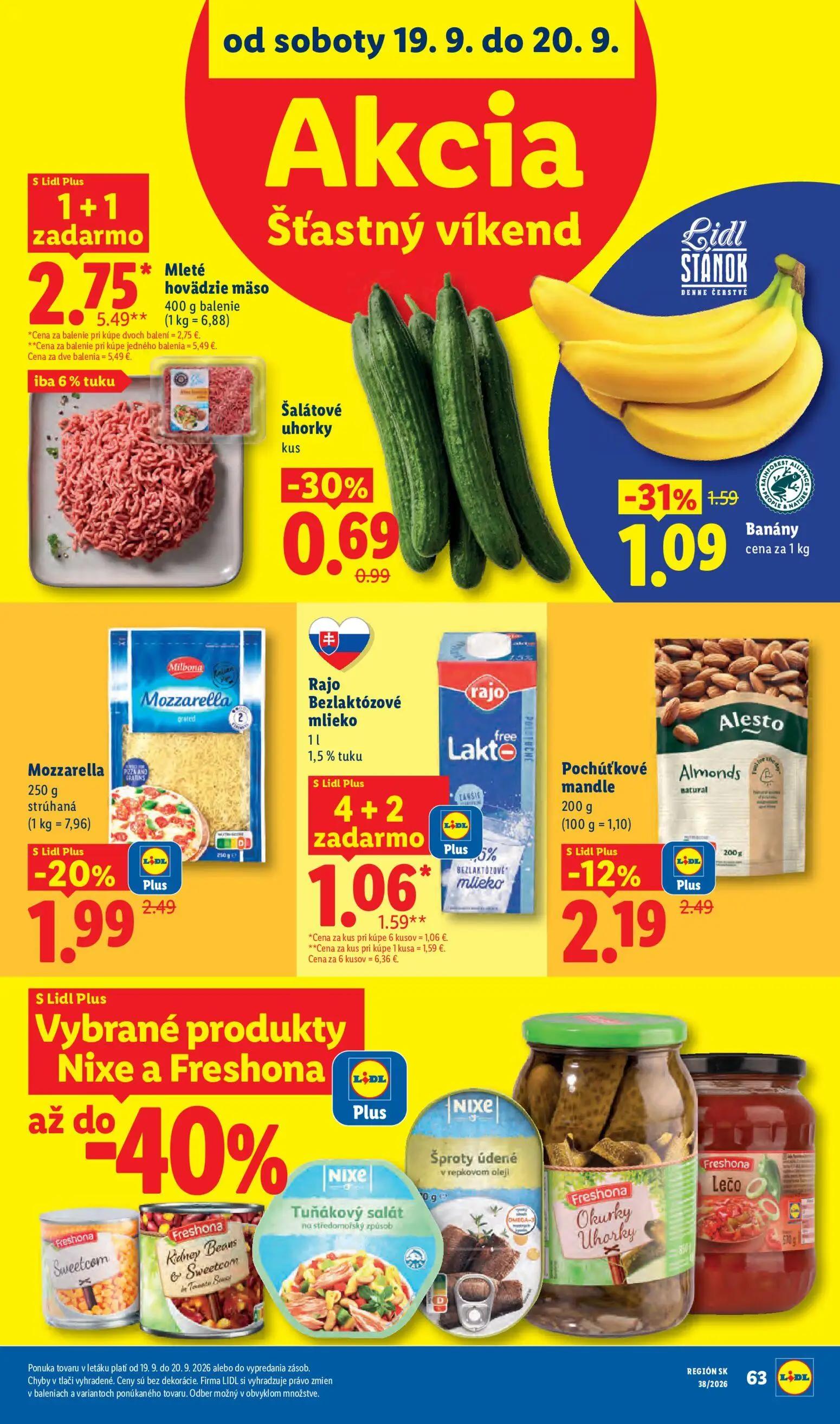Lidl leták, strana 101 z 105 — Mleté hovädzie mäso, Rajo Bezlaktózové mlieko, Banány