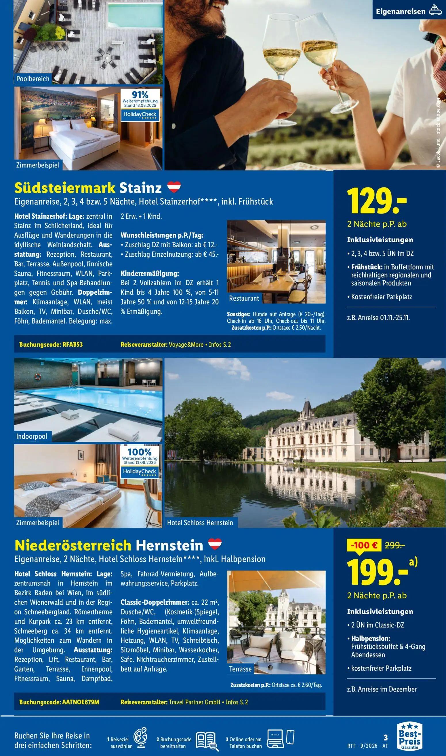 Lidl Prospekt, Seite 3 von 24 — Eigenanreise, 2 Nächte, Hotel Schloss Hernstein****, Eigenanreise, 2, 3, 4 bzw. 5 Nächte, Ho…