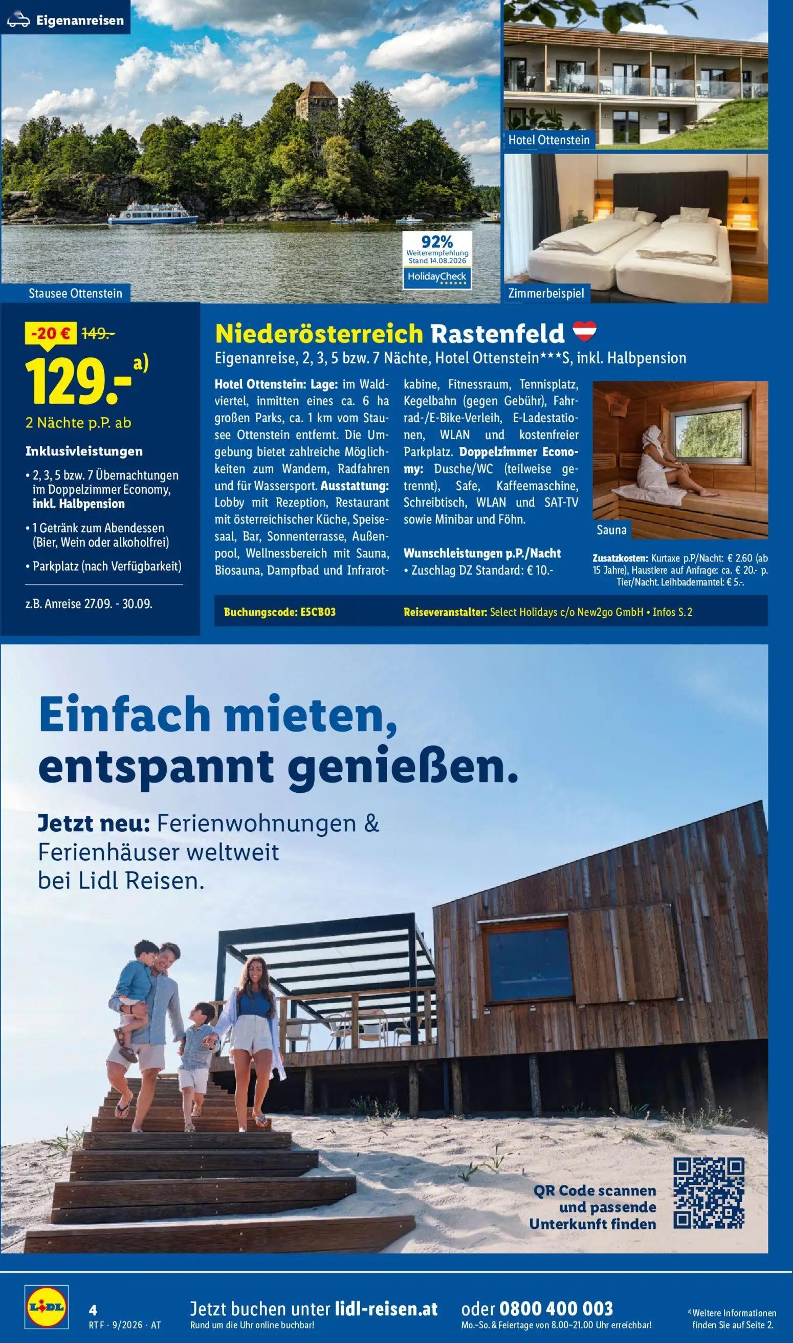 Lidl Prospekt, Seite 4 von 24 — Eigenanreise, 2, 3, 5 bzw. 7 Nächte, Hotel Ottenstein***S, inkl. Halbpension, Zuschlag DZ St…