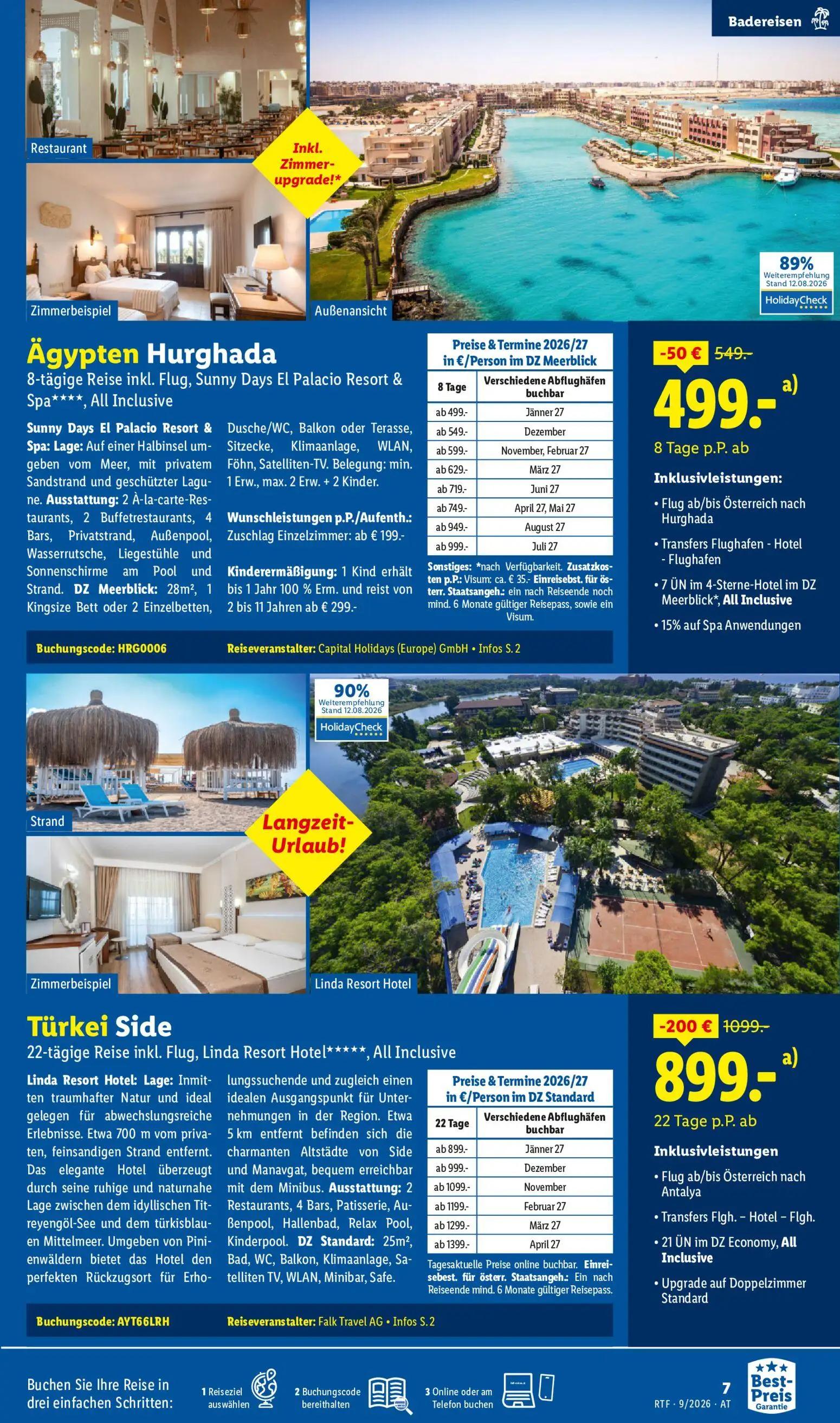Lidl Prospekt, Seite 7 von 24 — 22-tägige Reise inkl. Flug, Linda Resort Hotel*****, All Inclusive, 8-tägige Reise inkl. Flu…