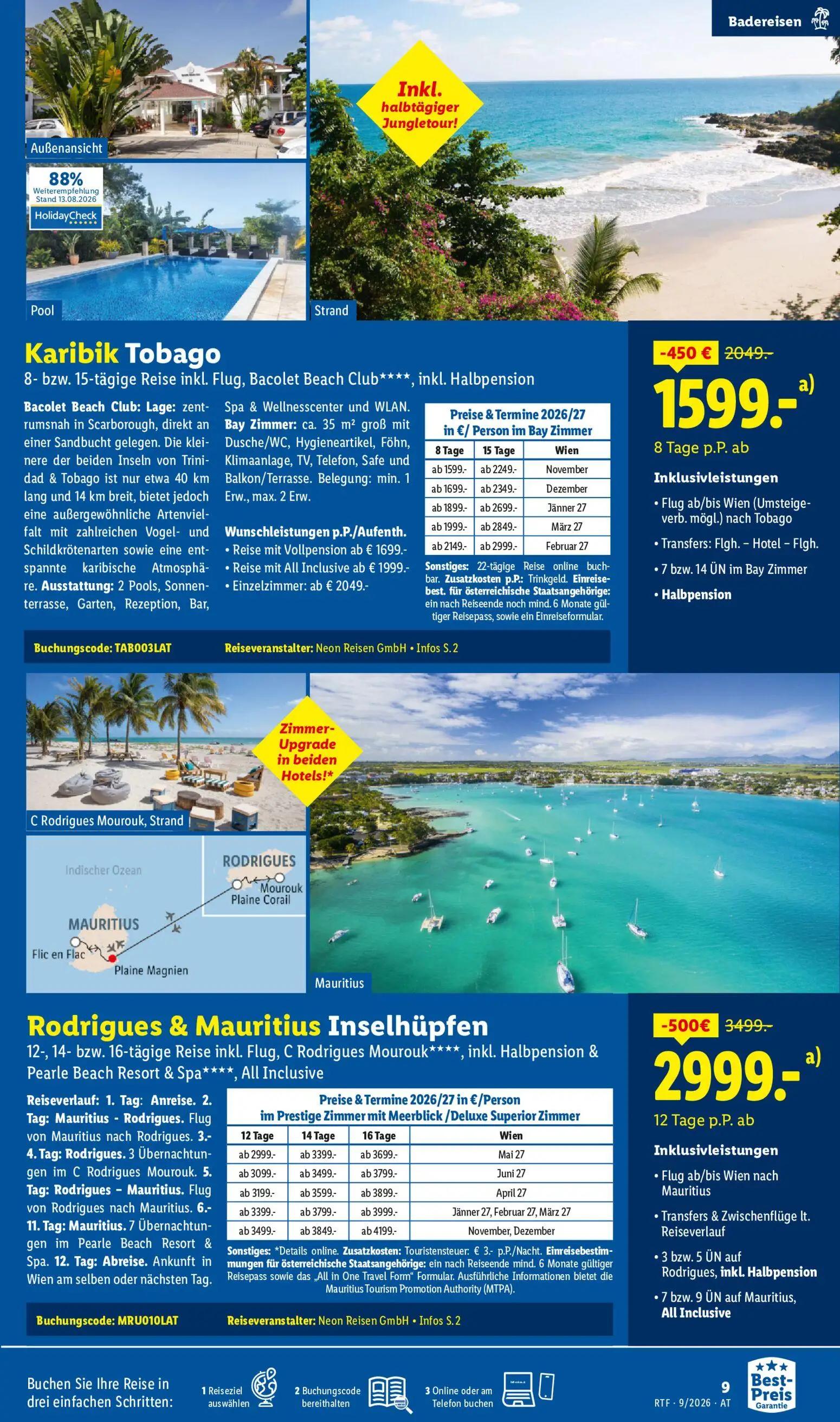 Lidl Prospekt, Seite 9 von 24 — Rodrigues & Mauritius Inselhüpfen 12-, 14- bzw. 16-tägige Reise inkl. Flug, C Rodrigues Mour…