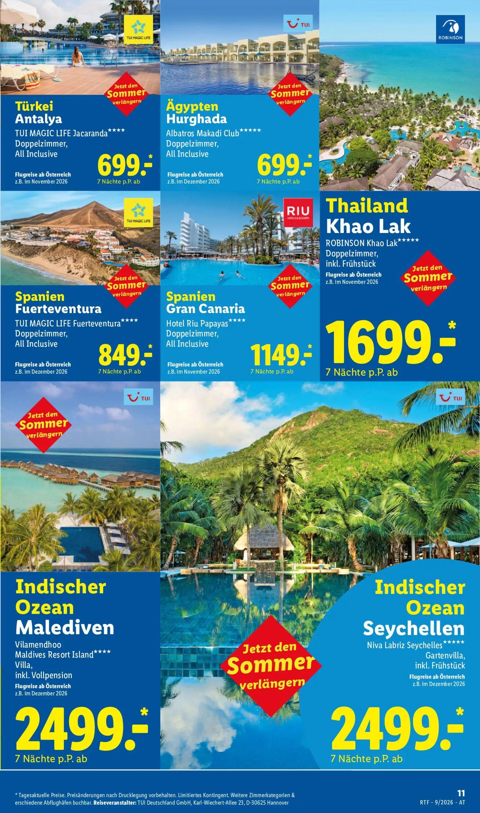 Lidl Prospekt, Seite 11 von 24 — Türkei Antalya TUI MAGIC LIFE Jacaranda**** Doppelzimmer, All Inclusive, Ägypten Hurghada A…