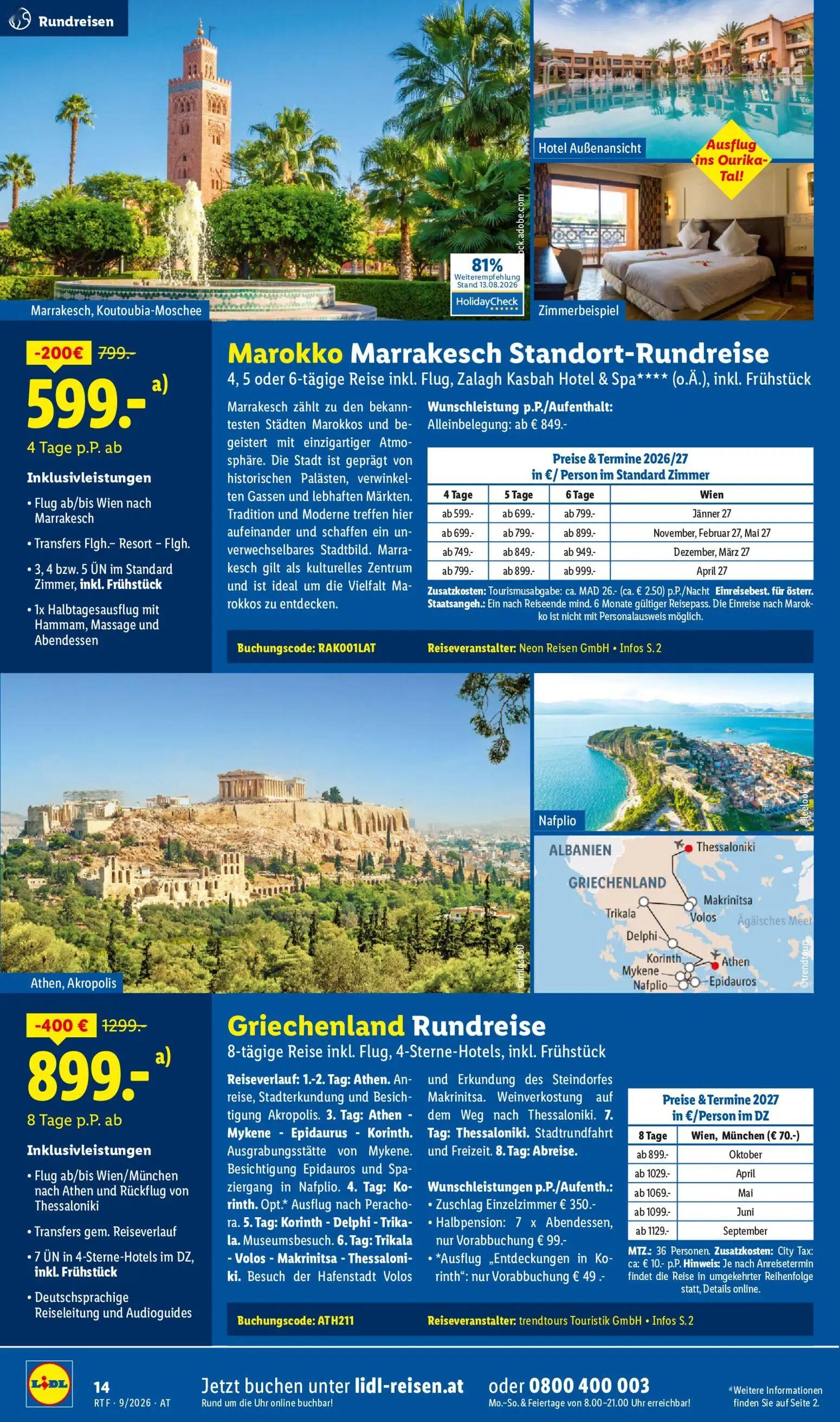 Lidl Prospekt, Seite 14 von 24 — Griechenland Rundreise, Marokko Marrakesch Standort-Rundreise