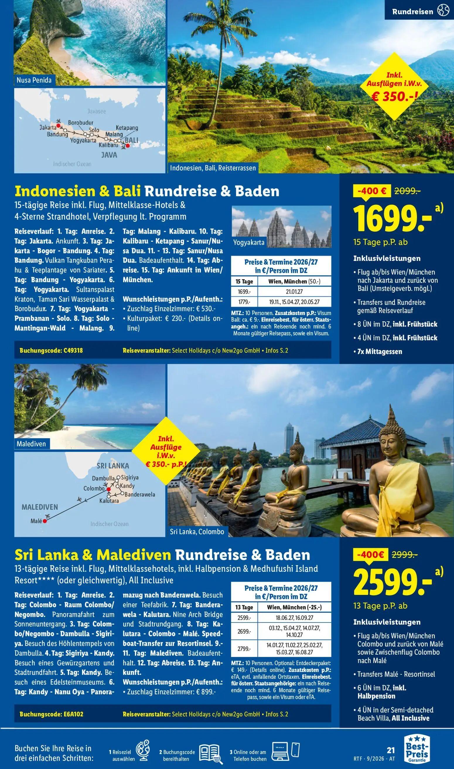 Lidl Prospekt, Seite 21 von 24 — Indonesien & Bali Rundreise & Baden, Sri Lanka & Malediven Rundreise & Baden