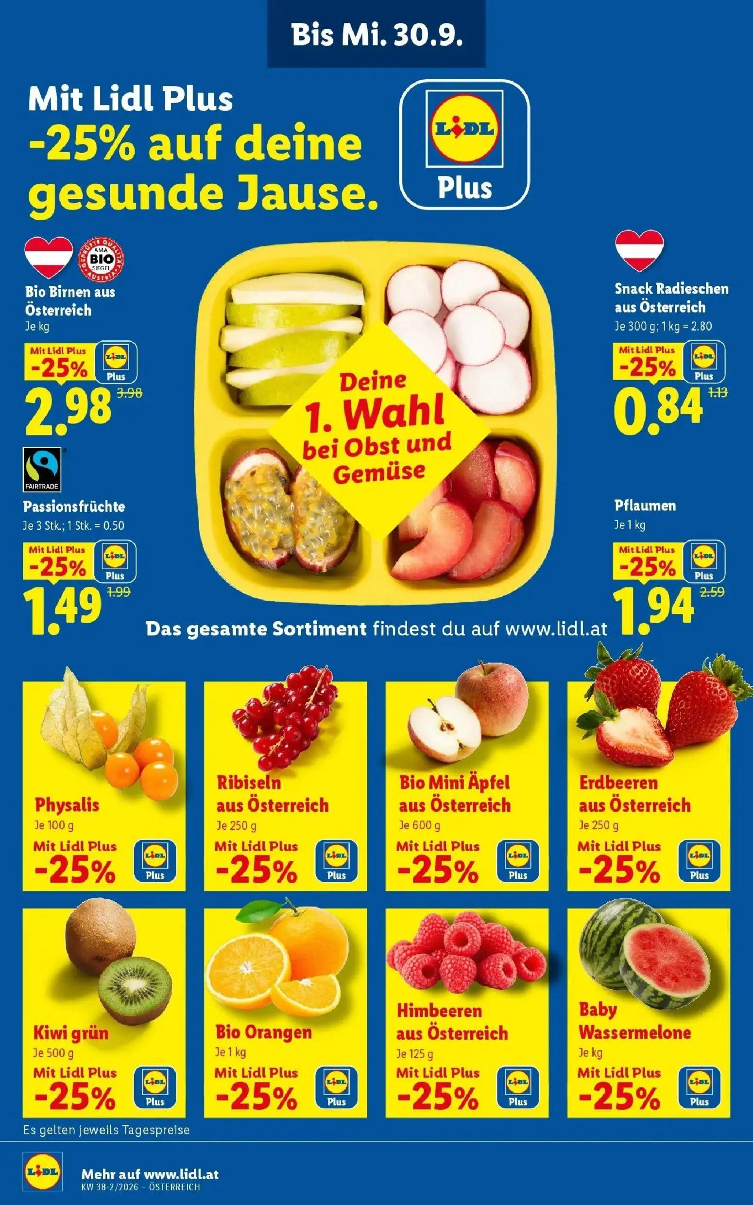 Lidl Prospekt, Seite 2 von 54 — Bio Birnen aus Österreich, Pflaumen, Passionsfrüchte