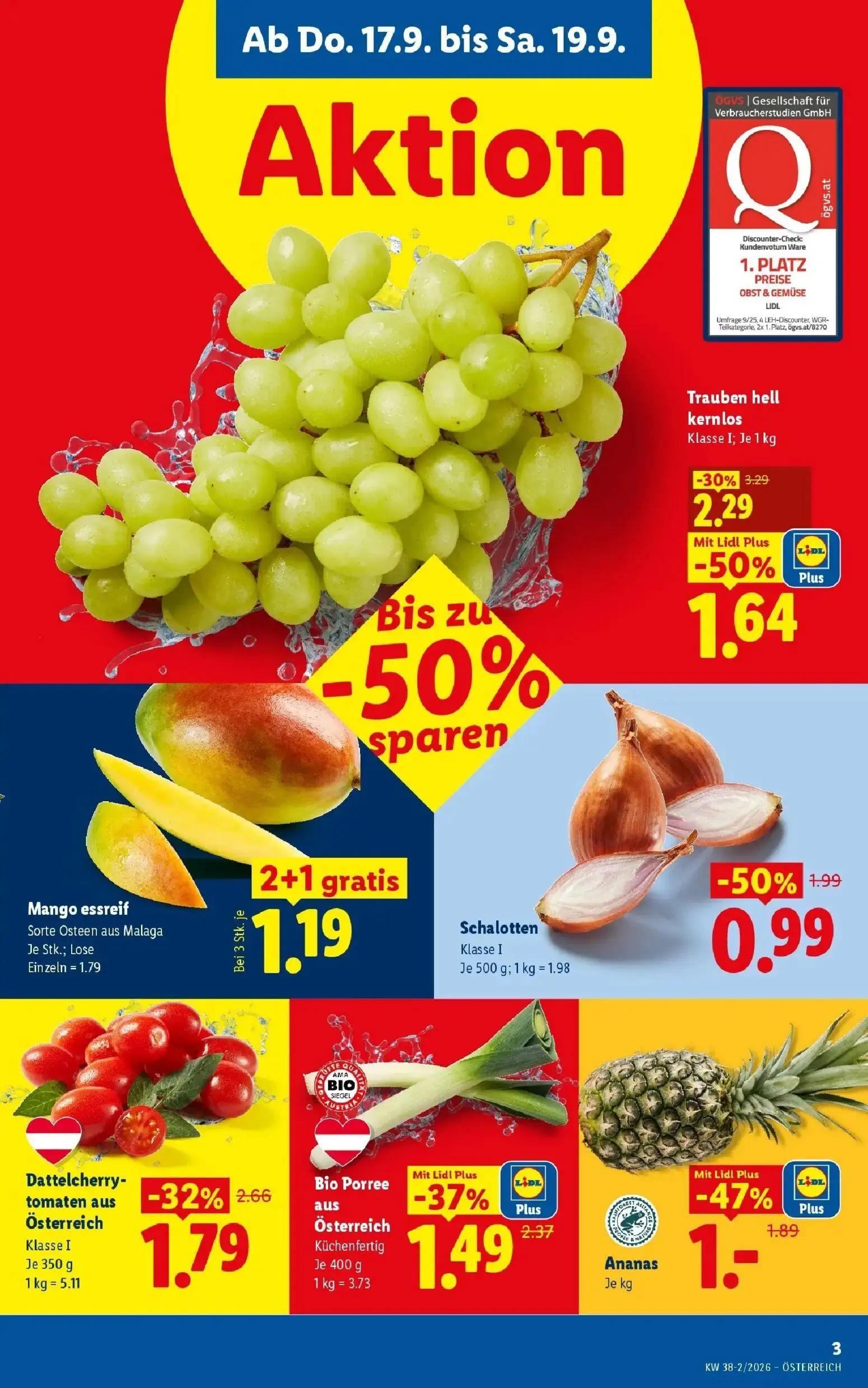 Lidl Prospekt, Seite 5 von 54 — Trauben hell kernlos, Schalotten, Ananas