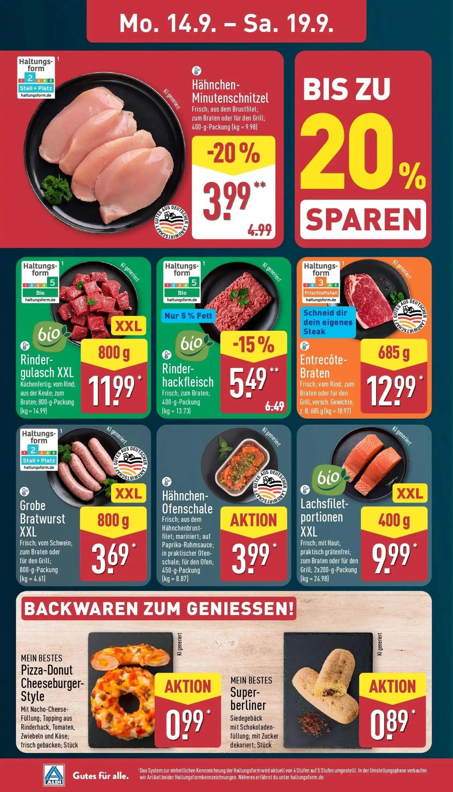 Aldi Nord Prospekt, Seite 4 von 45 — Hähnchen-Minutenschnitzel, Rinderhackfleisch, Rindergulasch XXL
