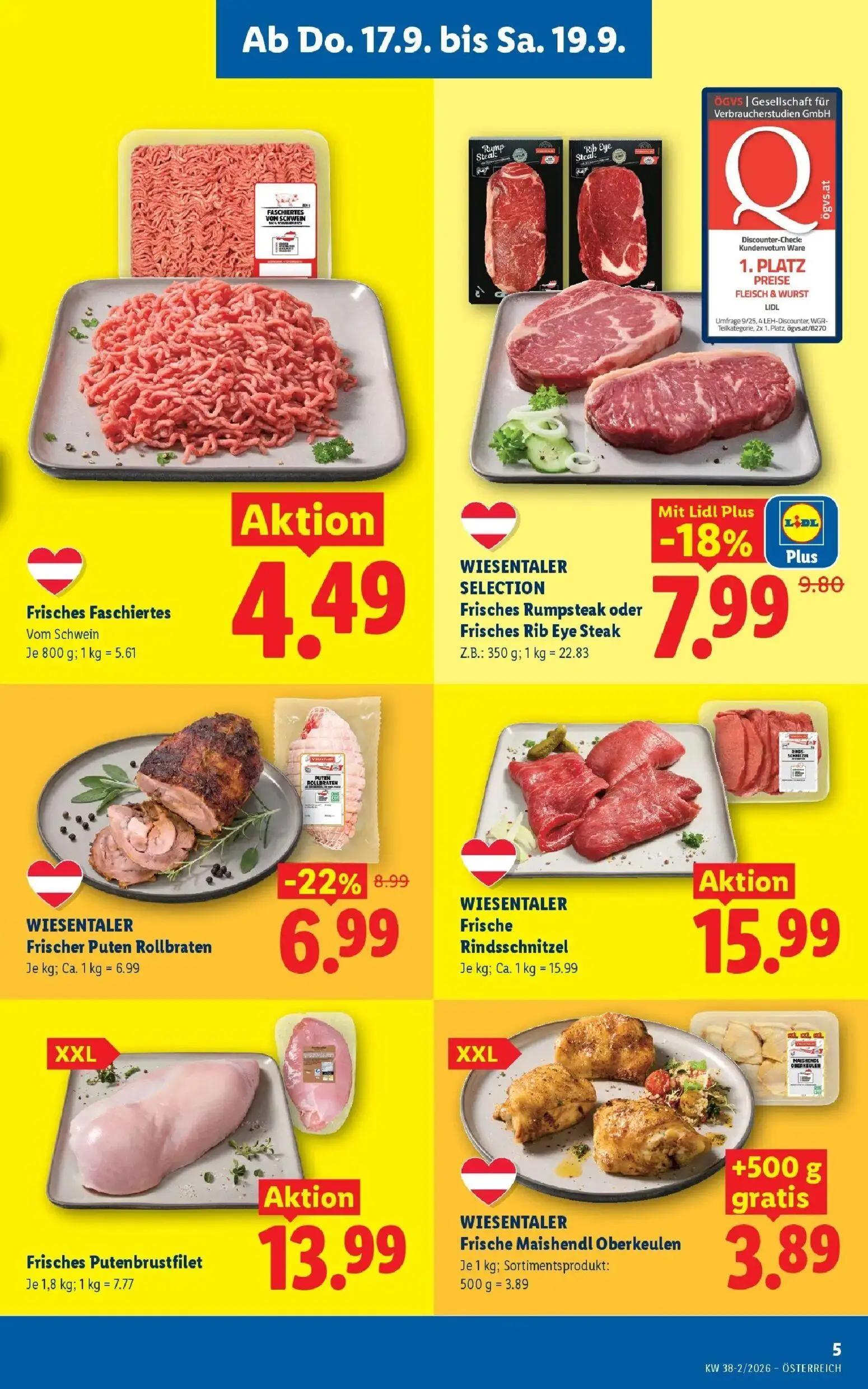Lidl Prospekt, Seite 7 von 54 — WIESENTALER Frischer Puten Rollbraten, WIESENTALER SELECTION Frisches Rumpsteak oder Frische…