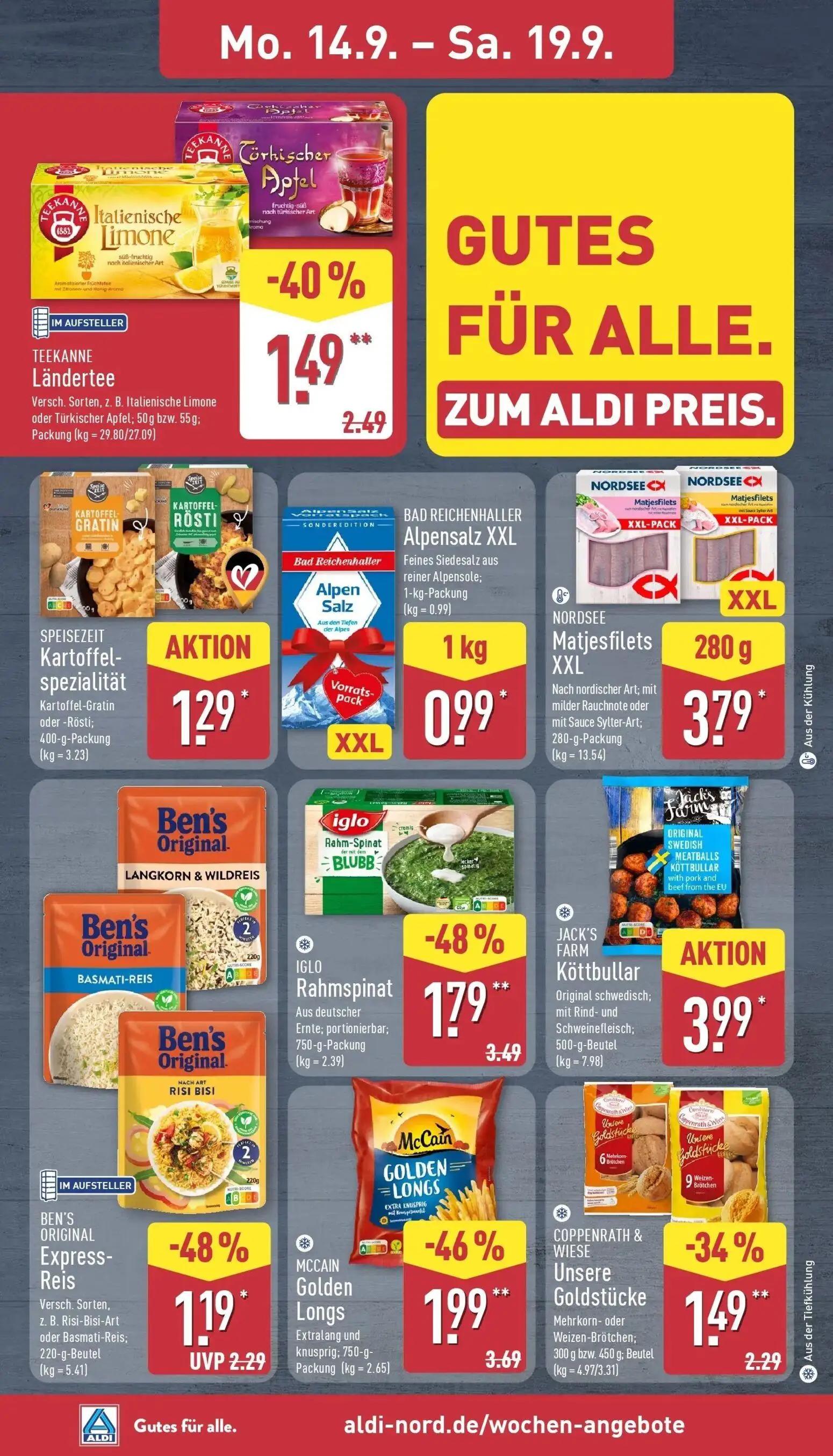 Aldi Nord Prospekt, Seite 6 von 45 — IGLO Rahmspinat Aus deutscher Ernte; portionierbar, MCCAIN Golden Longs Extralang und k…
