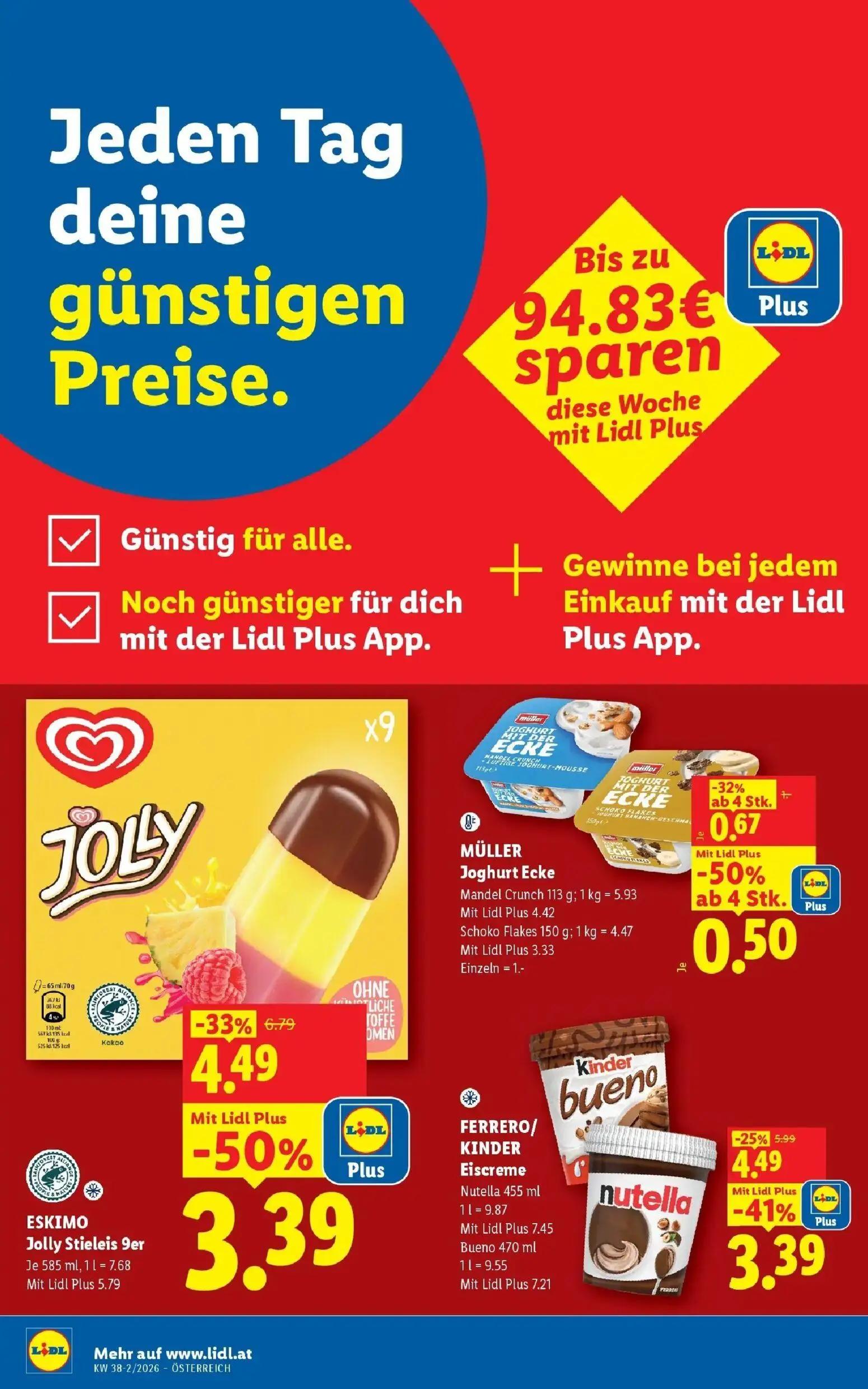 Lidl Prospekt, Seite 8 von 54 — ESKIMO Jolly Stieleis 9er, FERRERO/KINDER Eiscreme Nutella, FERRERO/KINDER Eiscreme Bueno