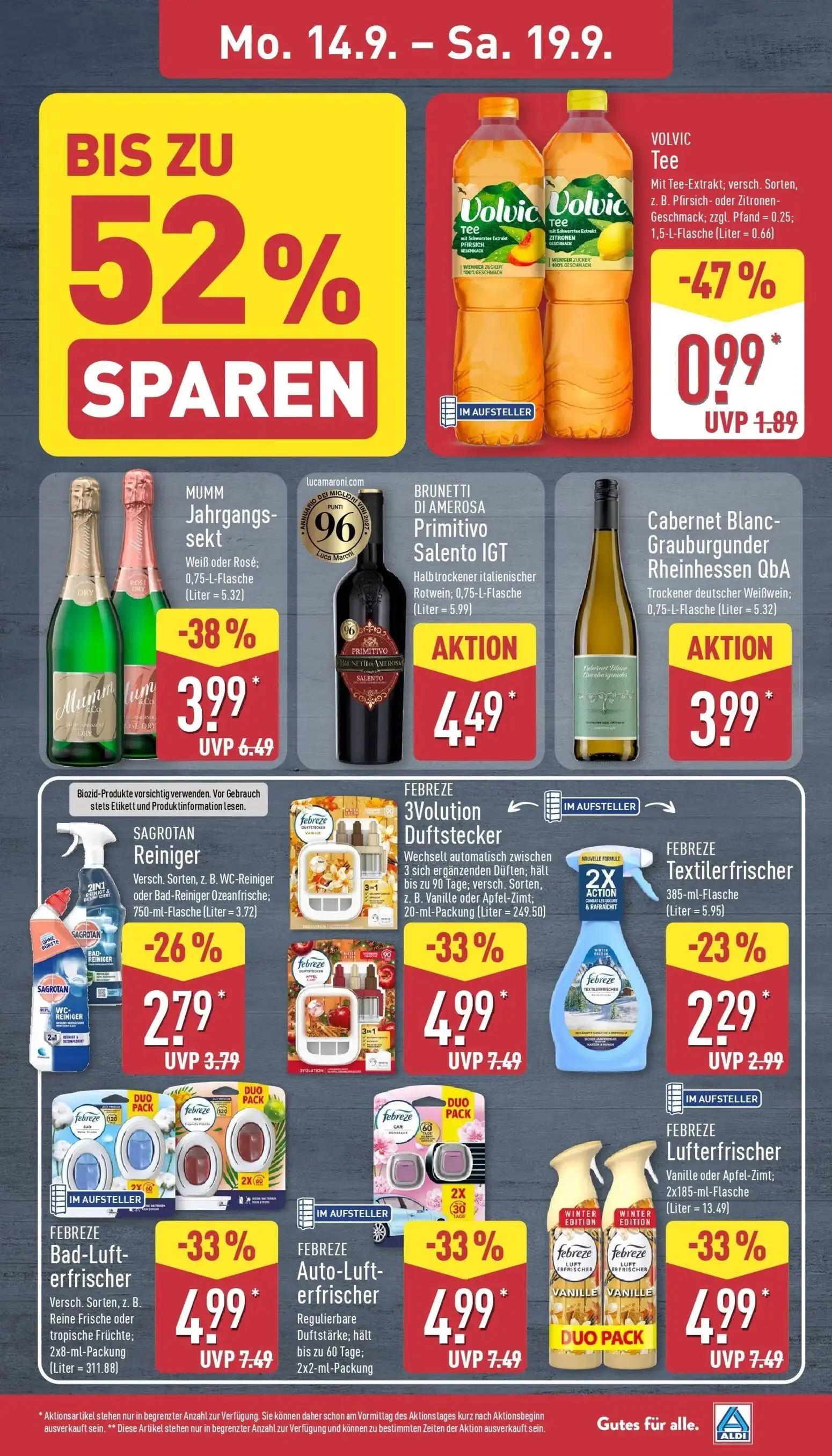 Aldi Nord Prospekt, Seite 9 von 45 — MUMM Jahrgangs-sekt, FEBREZE 3Volution Duftstecker, FEBREZE Bad-Luft-erfrischer