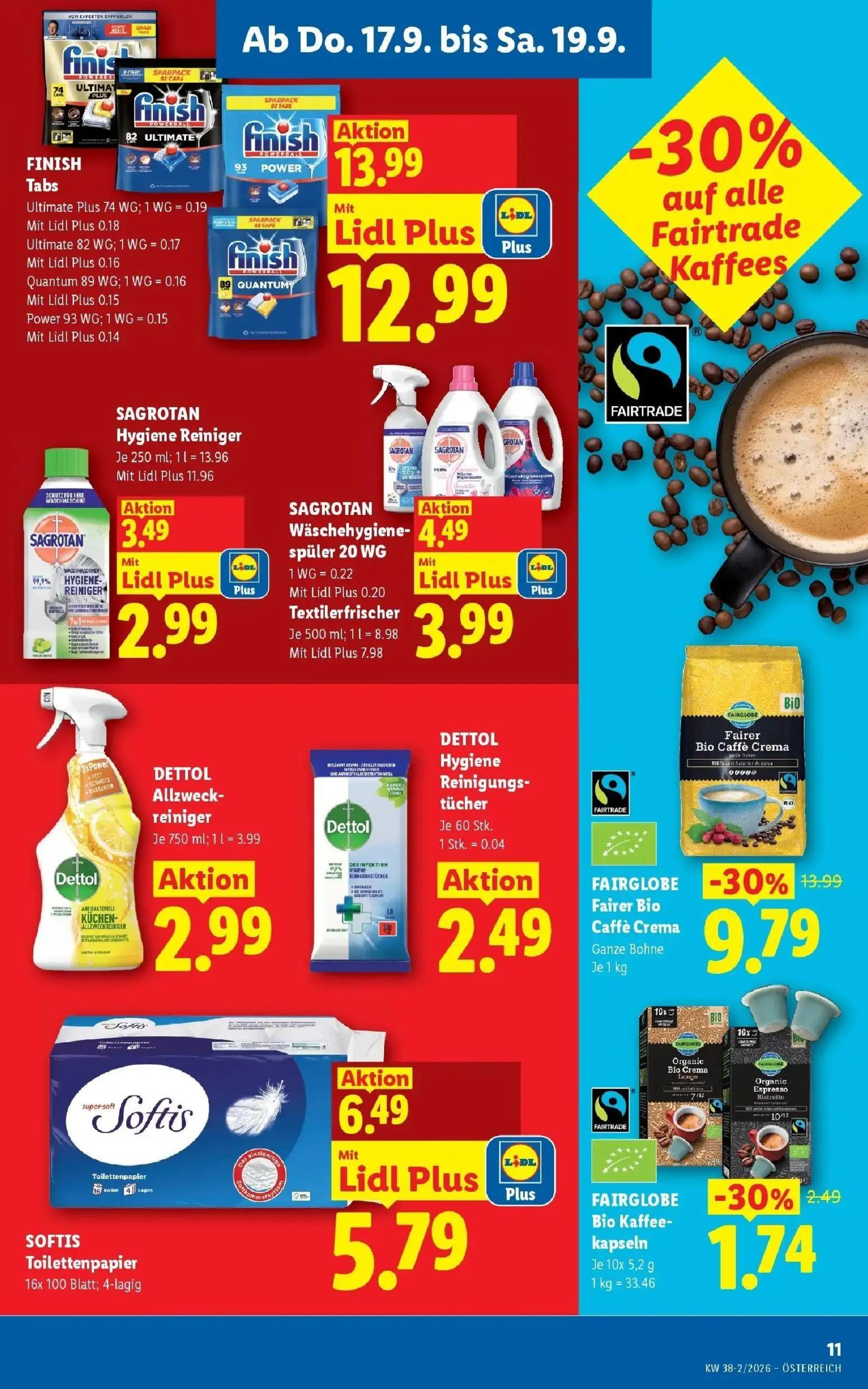 Lidl Prospekt, Seite 13 von 54 — FAIRGLOBE Fairer Bio Caffè Crema, FINISH Tabs Ultimate Plus 74 WG, FINISH Tabs Ultimate 82 …