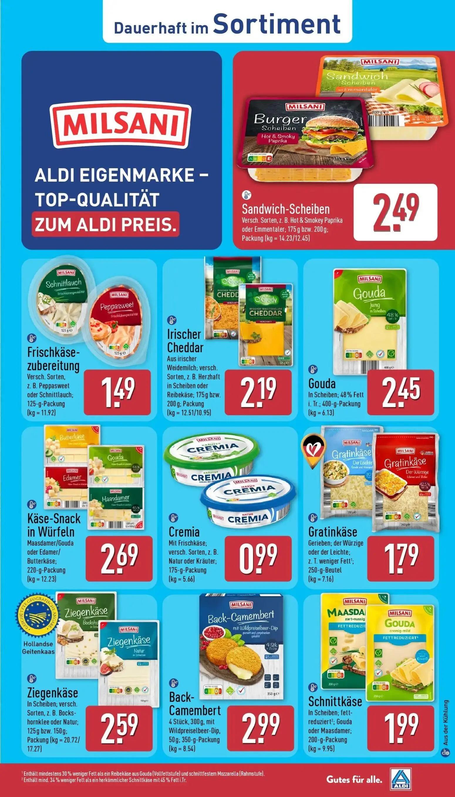 Aldi Nord Prospekt, Seite 13 von 45 — Sandwich-Scheiben, Frischkäse-zubereitung, Irischer Cheddar