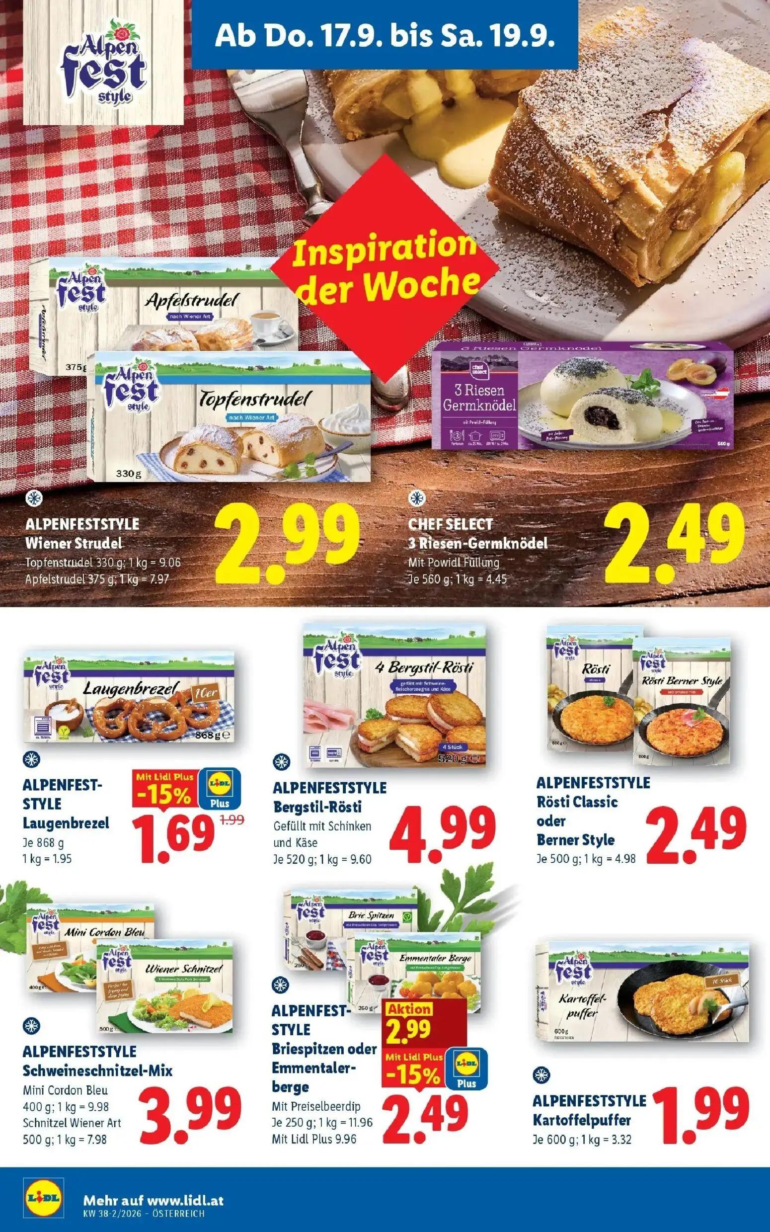 Lidl Prospekt, Seite 16 von 54 — Briespitzen Mit Preiselbeerdip, Emmentaler-berge Mit Preiselbeerdip, Laugenbrezel