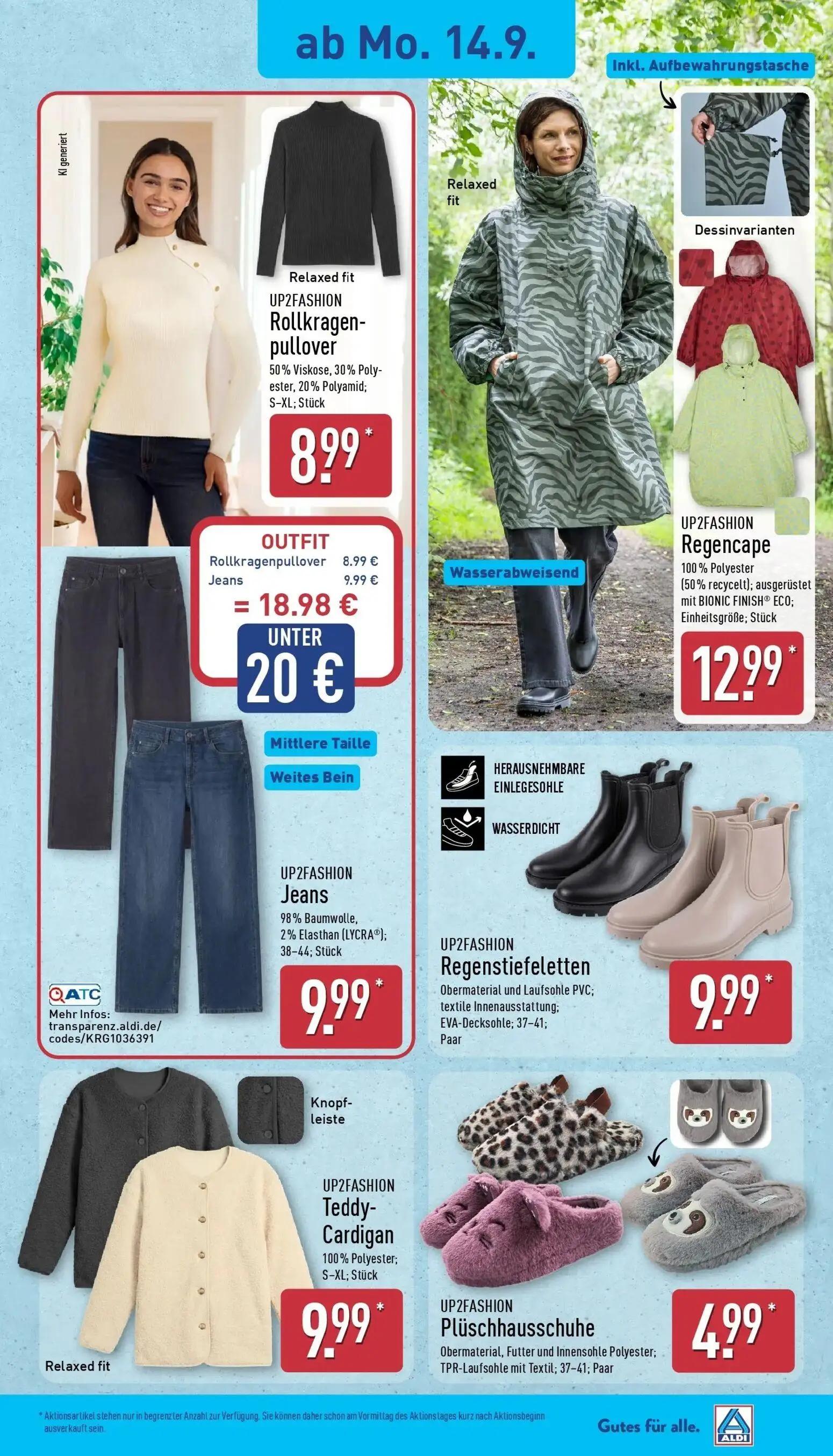 Aldi Nord Prospekt, Seite 19 von 45 — UP2FASHION Rollkragen-pullover, UP2FASHION Regencape, UP2FASHION Jeans