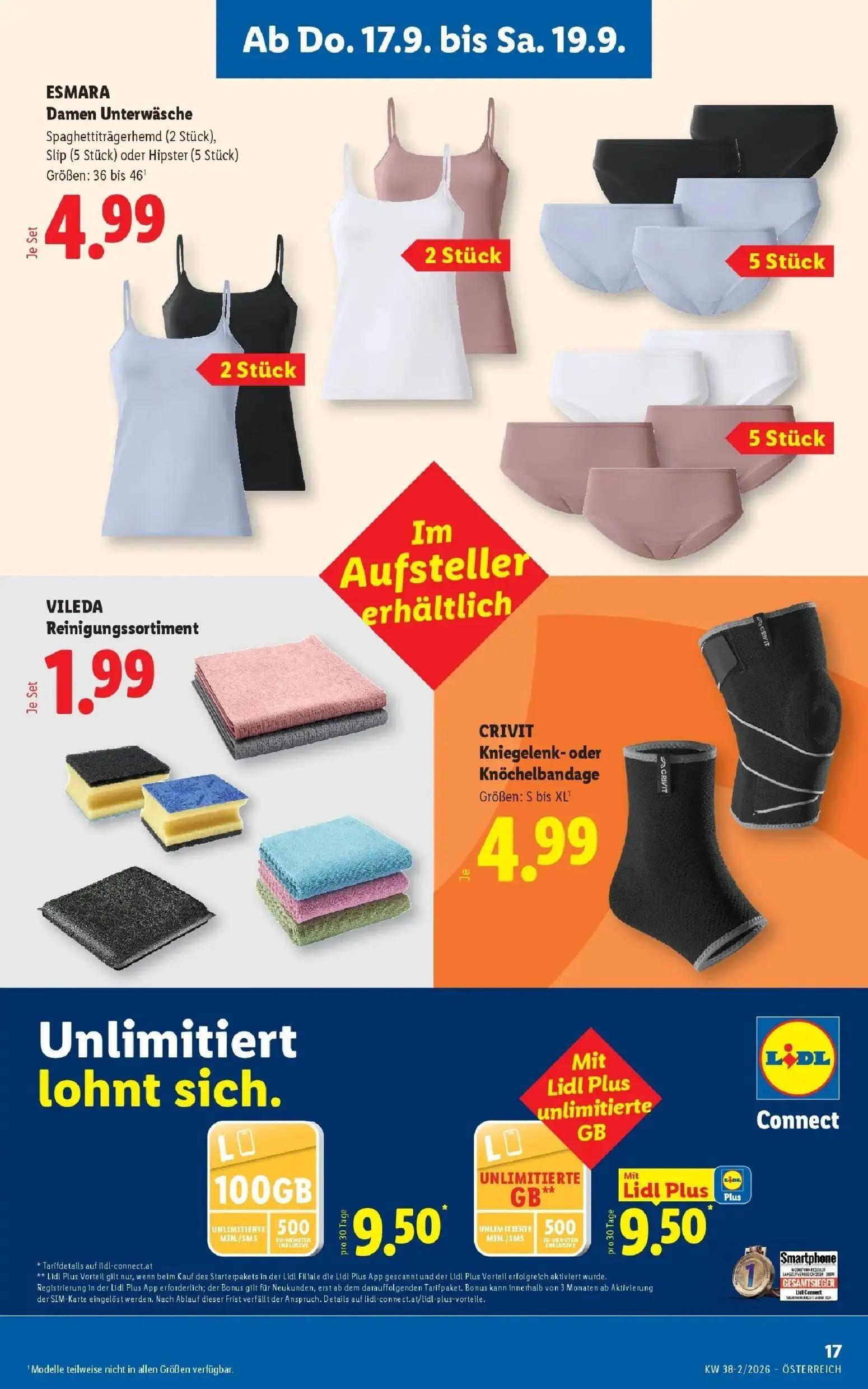 Lidl Prospekt, Seite 21 von 54 — ESMARA Damen Unterwäsche Spaghettiträgerhemd (2 Stück), Slip (5 Stück) oder Hipster (5 Stüc…