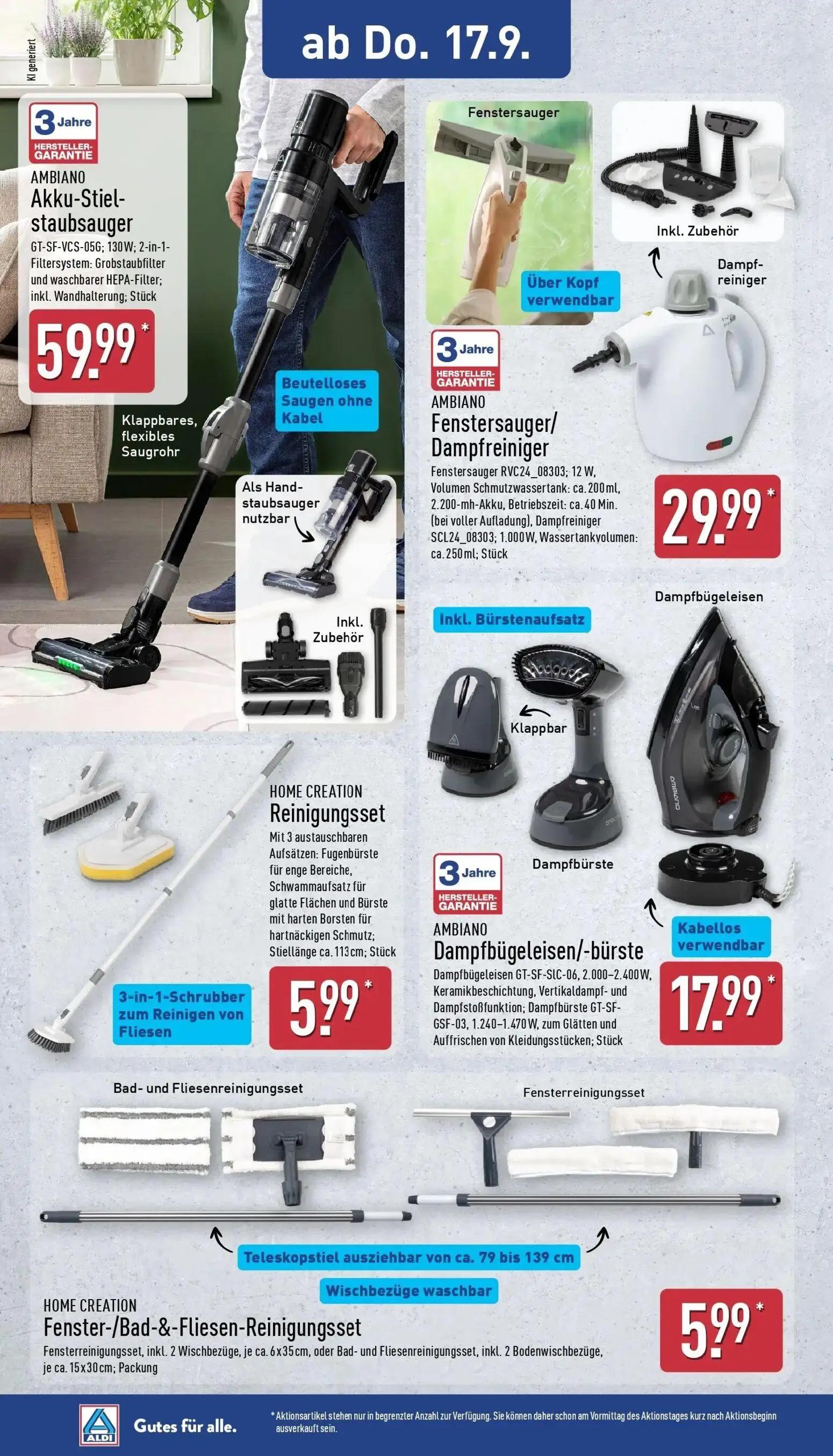 Aldi Nord Prospekt, Seite 24 von 45 — AMBIANO Akku-Stiel-staubsauger, AMBIANO Fenstersauger/Dampfreiniger, HOME CREATION Rei…