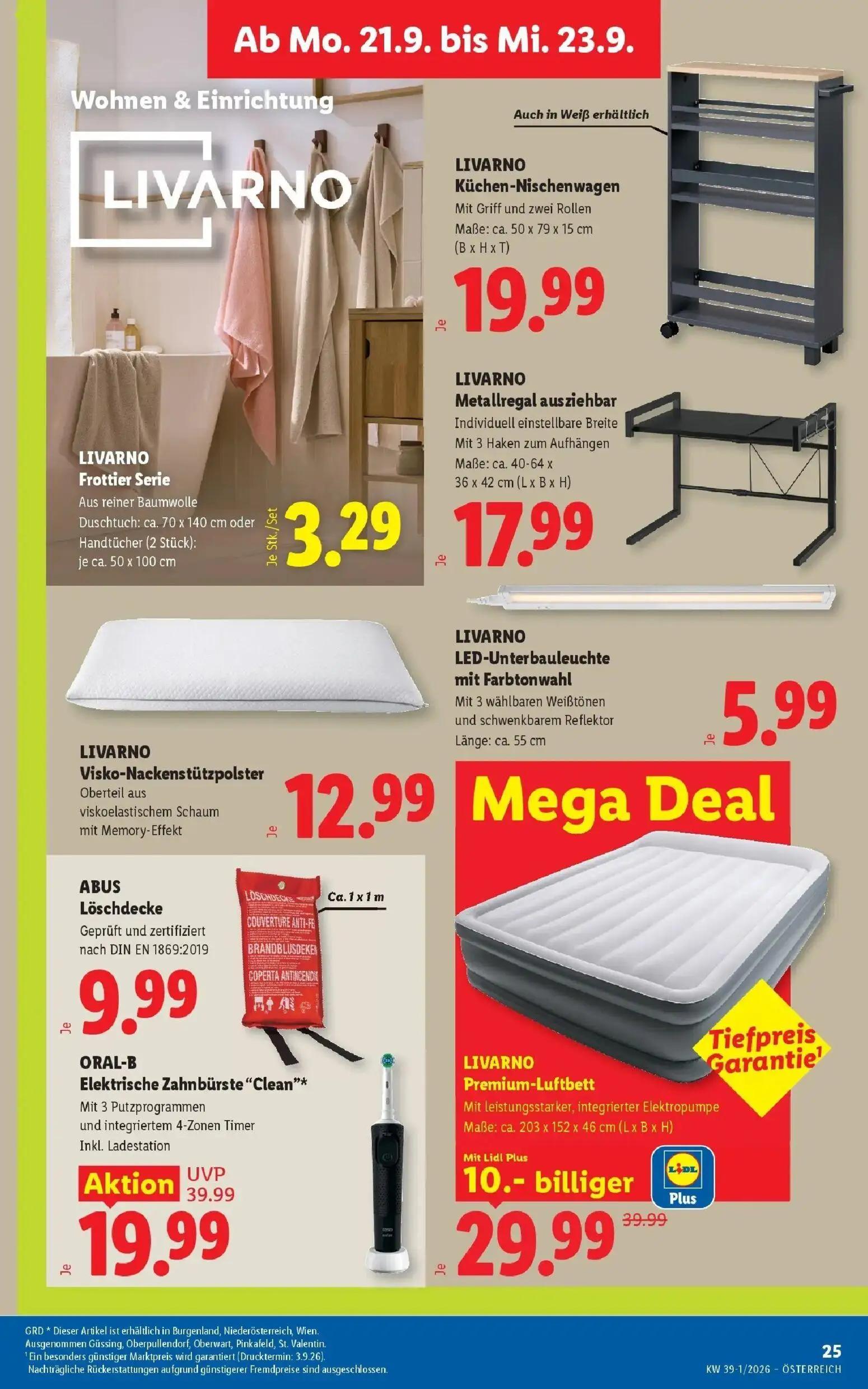 Lidl Prospekt, Seite 30 von 54 — ORAL-B Elektrische Zahnbürste "Clean", LIVARNO Premium-Luftbett, LIVARNO Küchen-Nischenwagen