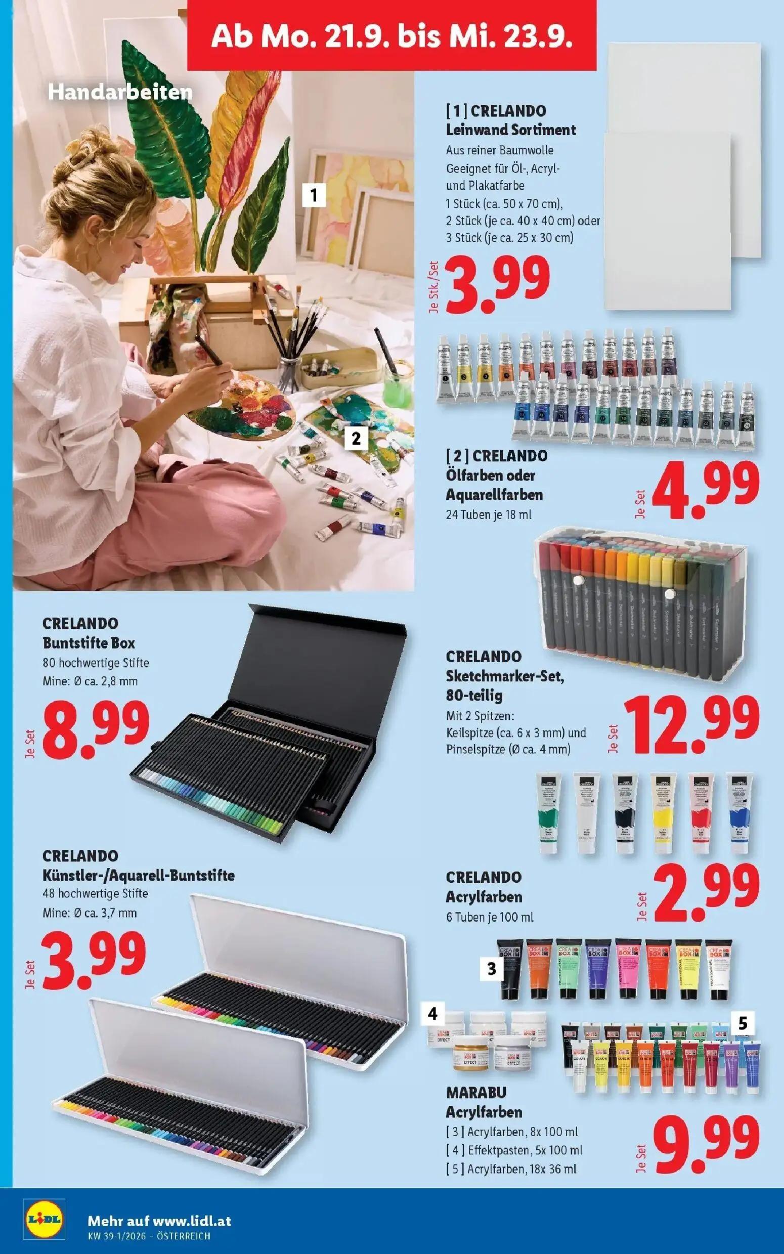 Lidl Prospekt, Seite 33 von 54 — CRELANDO Leinwand Sortiment, CRELANDO Ölfarben oder Aquarellfarben, CRELANDO Buntstifte Box