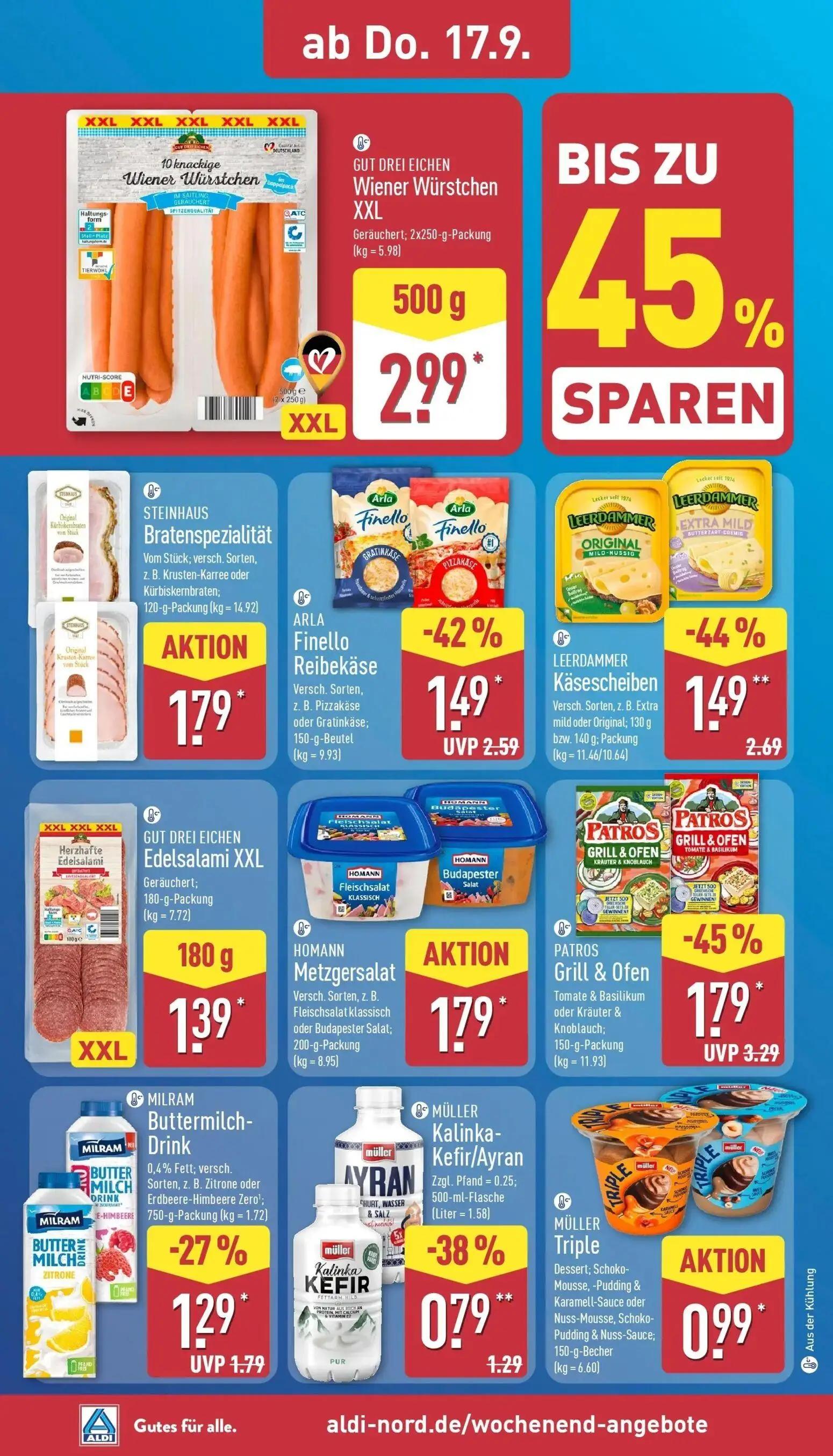 Aldi Nord Prospekt, Seite 32 von 45 — Grill & Ofen, Käsescheiben, Finello Reibekäse