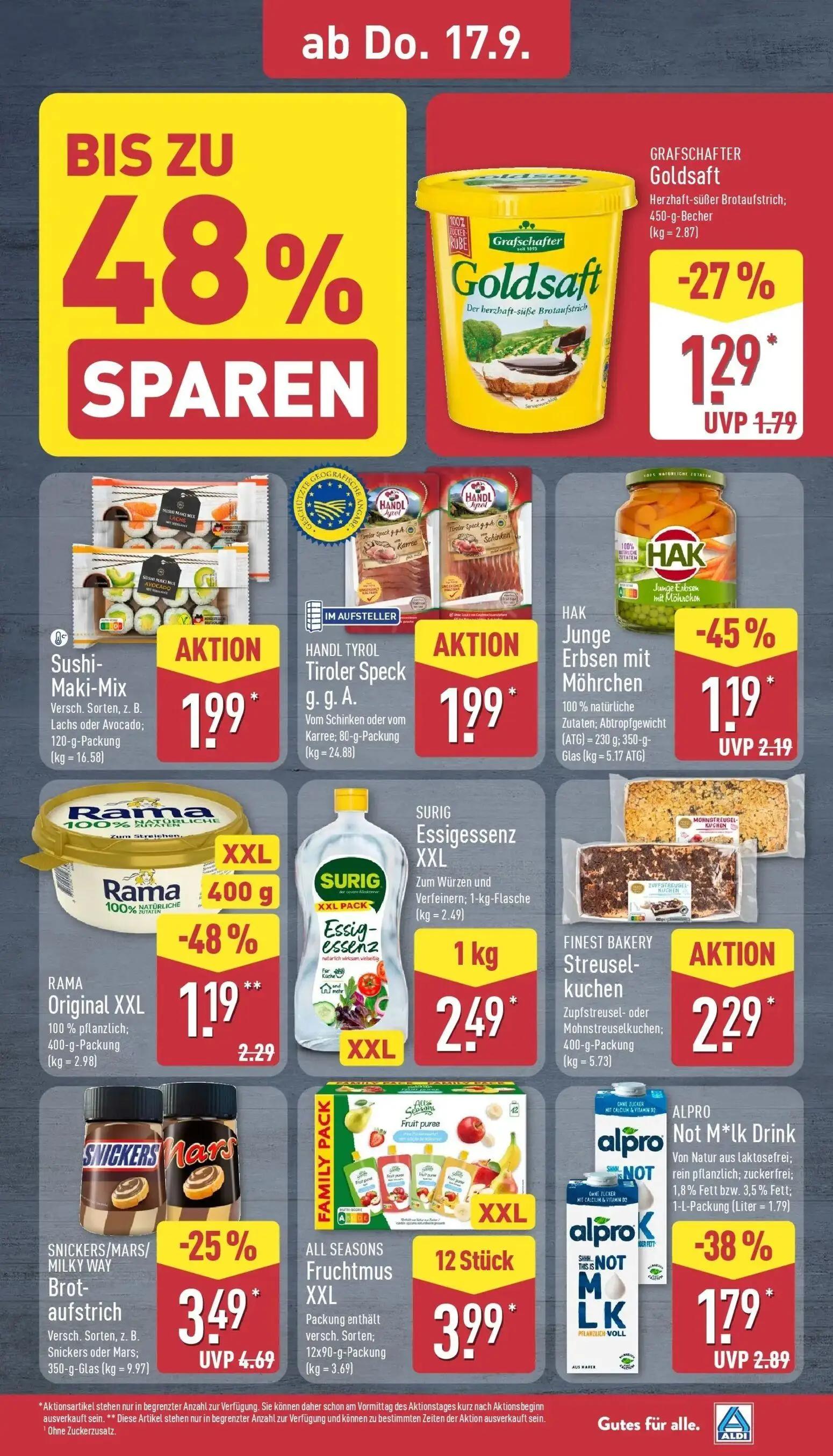 Aldi Nord Prospekt, Seite 33 von 45 — SNICKERS/MARS/MILKY WAY Brotaufstrich, RAMA Original XXL, ALPRO Not M*lk Drink