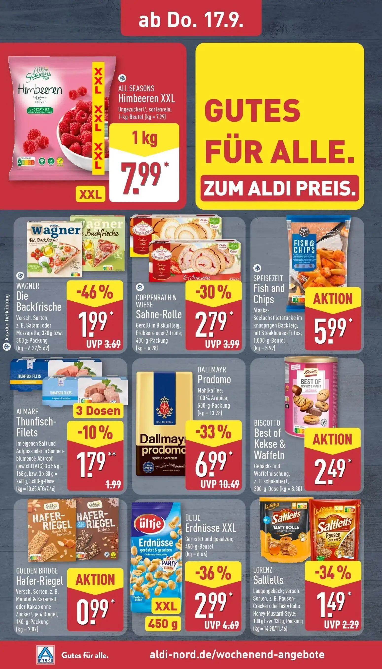 Aldi Nord Prospekt, Seite 34 von 45 — DALLMAYR Prodomo, WAGNER Die Backfrische, ÜLTJE Erdnüsse XXL