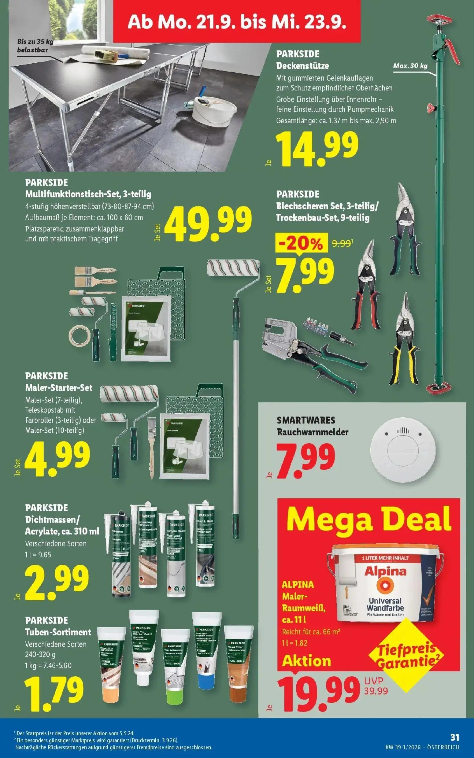 Lidl Prospekt, Seite 36 von 54 — ALPINA Maler-Raumweiß, PARKSIDE Blechscheren Set, 3-teilig/ Trockenbau-Set, 9-teilig, PARKS…