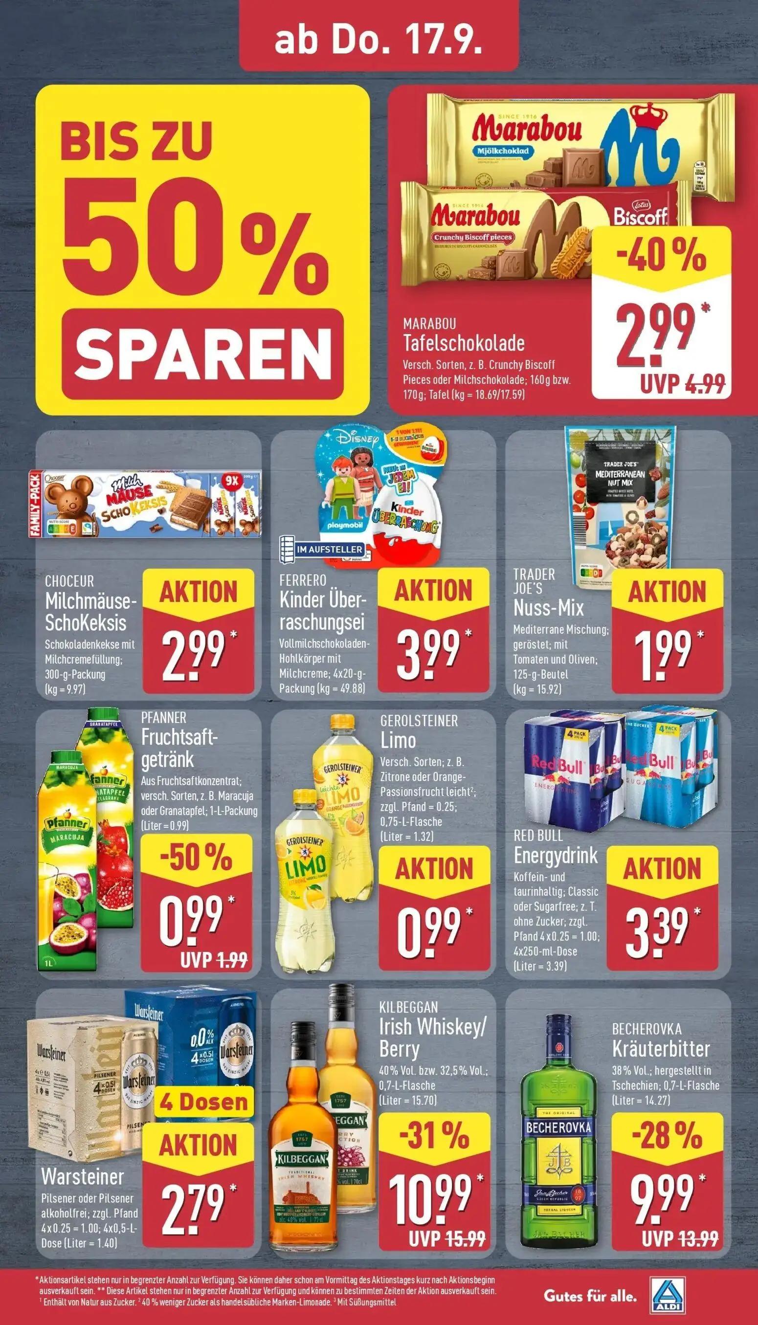 Aldi Nord Prospekt, Seite 35 von 45 — KILBEGGAN Irish Whiskey/Berry, BECHEROVKA Kräuterbitter, Marabou Tafelschokolade