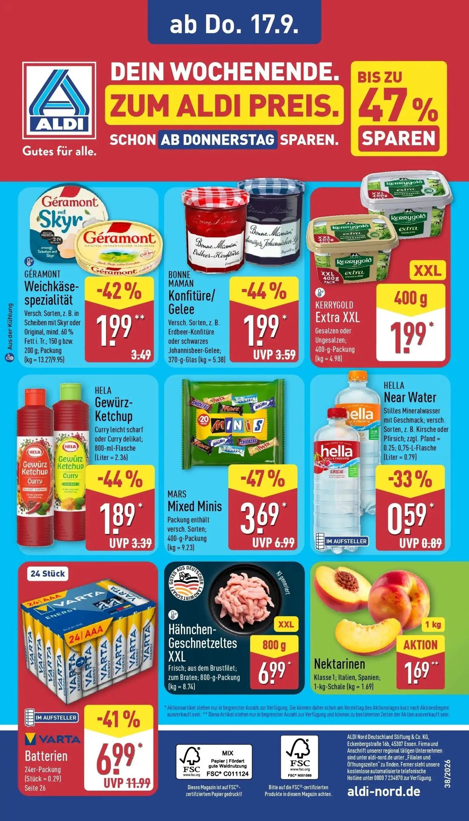 Aldi Nord Prospekt, Seite 36 von 45 — VARTA Batterien, MARS Mixed Minis, BONNE MAMAN Konfitüre/Gelee