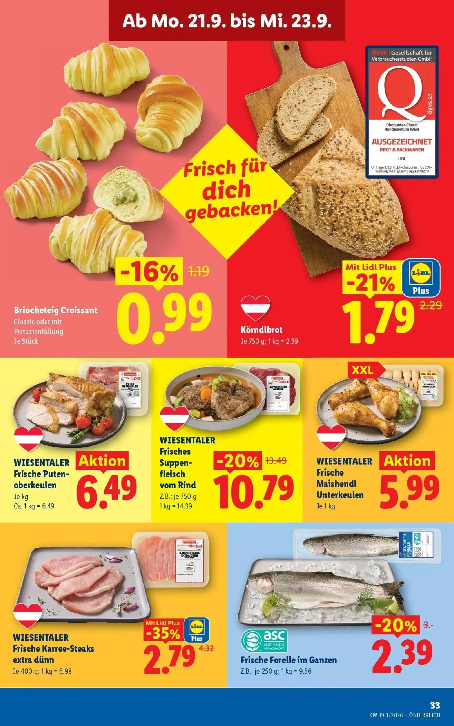 Lidl Prospekt, Seite 40 von 54 — Frisches Suppenfleisch vom Rind, Frische Karree-Steaks extra dünn, Frische Forelle im Ganzen