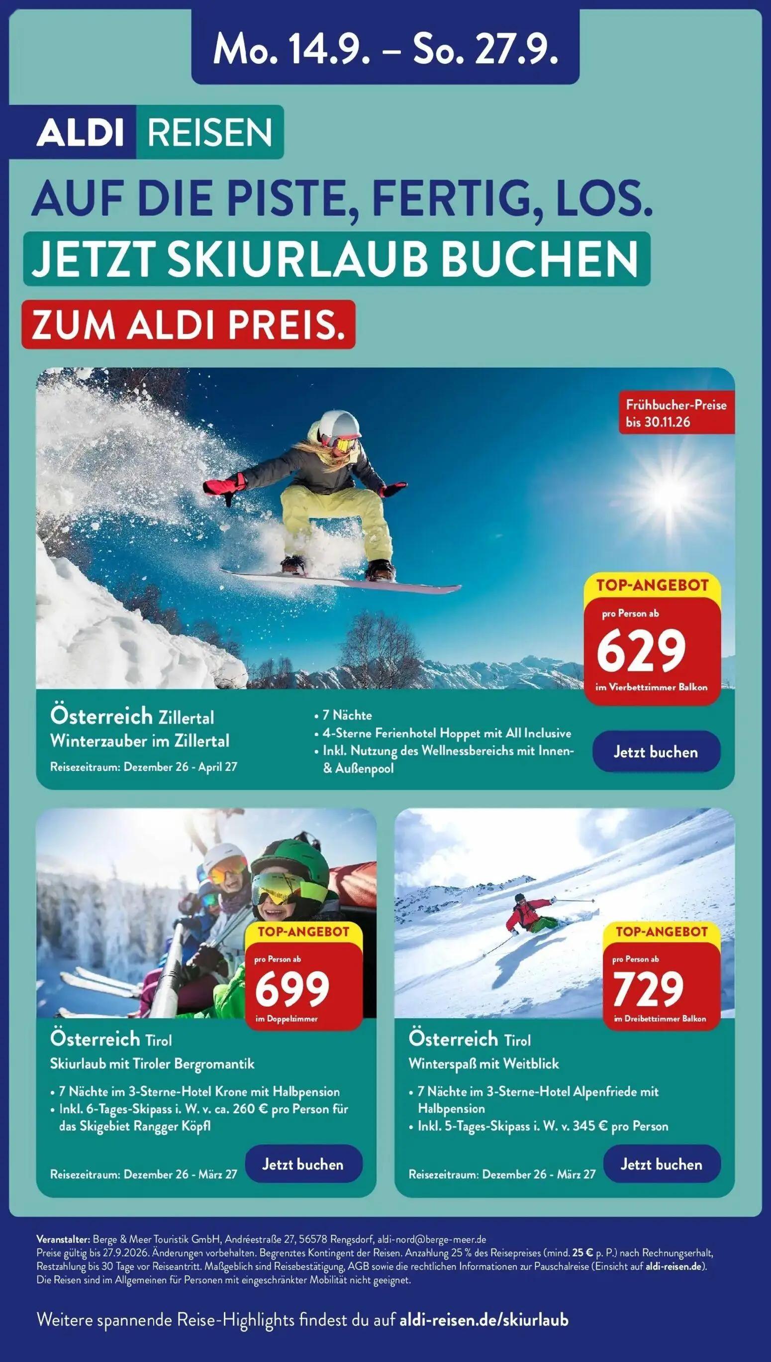 Aldi Nord Prospekt, Seite 42 von 45 — Österreich Zillertal Winterzauber im Zillertal, Österreich Tirol Skiurlaub mit Tiroler…