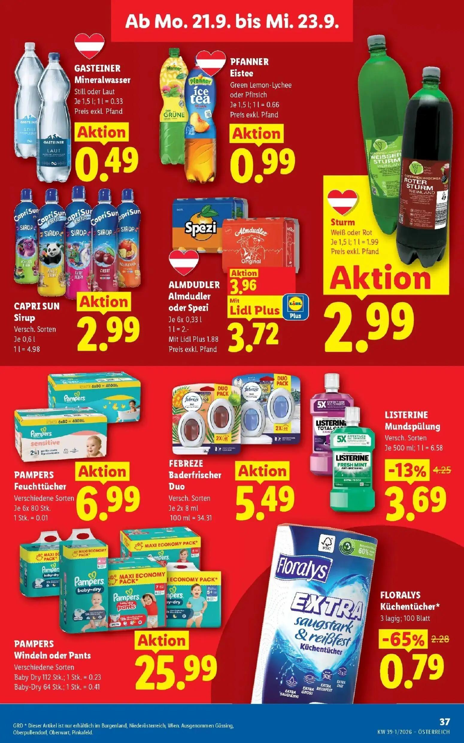 Lidl Prospekt, Seite 44 von 54 — FLORALYS Küchentücher*, LISTERINE Mundspülung, ALMDUDLER Almdudler oder Spezi