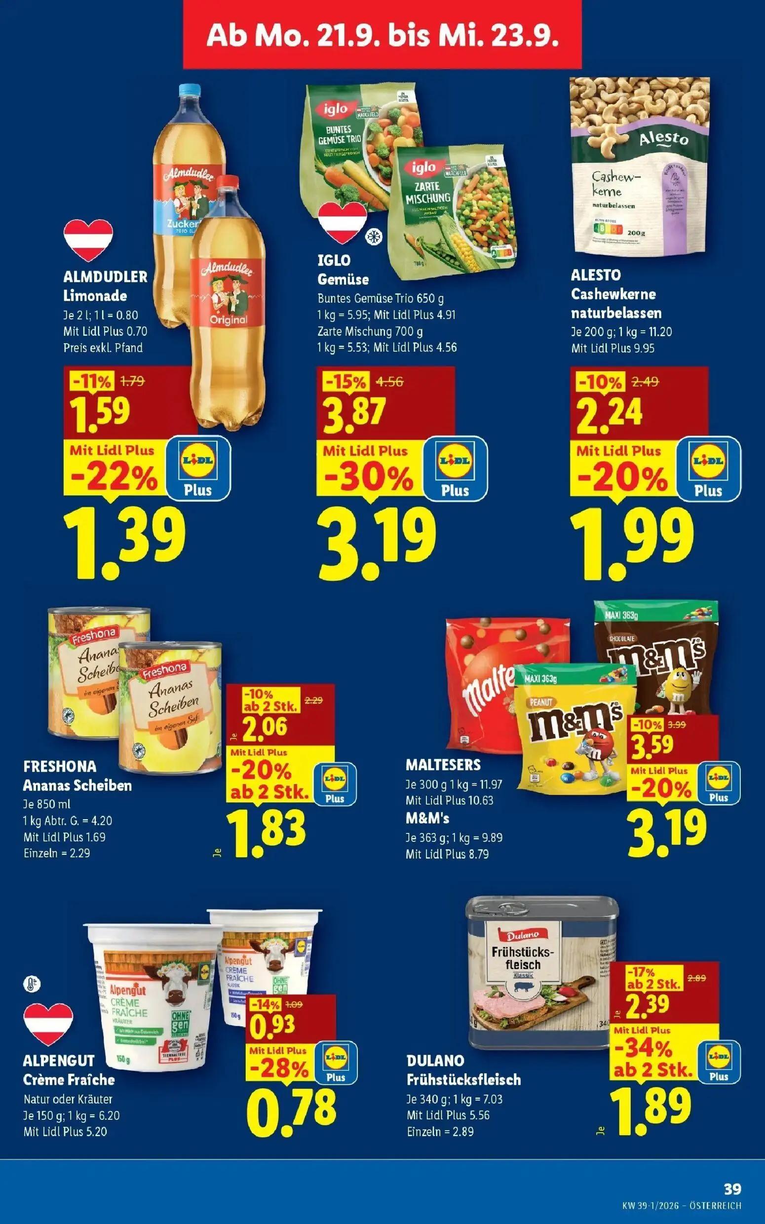 Lidl Prospekt, Seite 46 von 54 — IGLO Gemüse Buntes Gemüse Trio, DULANO Frühstücksfleisch, MALTESERS