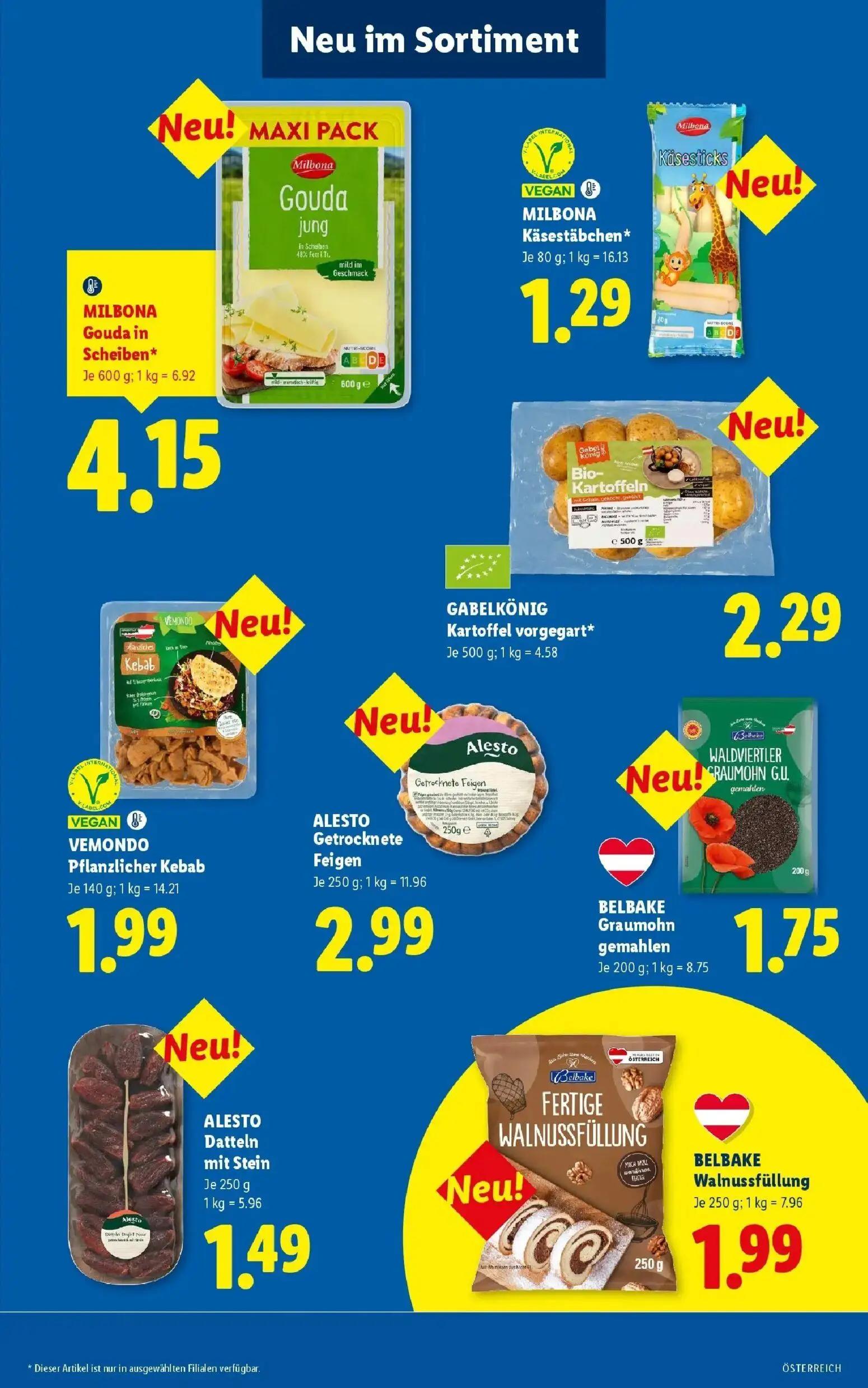 Lidl Prospekt, Seite 48 von 54 — MILBONA Gouda in Scheiben*, MILBONA Käsestäbchen*, VEMONDO Pflanzlicher Kebab