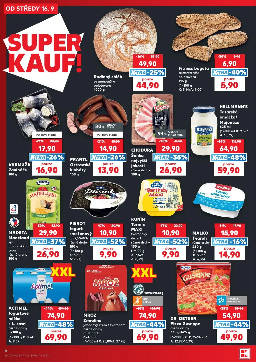Kaufland leták, strana 6 z 56 — ACTIMEL Jogurtové mléko s L. casei, HELLMANN'S Tatarská omáčka/Majonéza, MROŽ Zmrzlina jahod…
