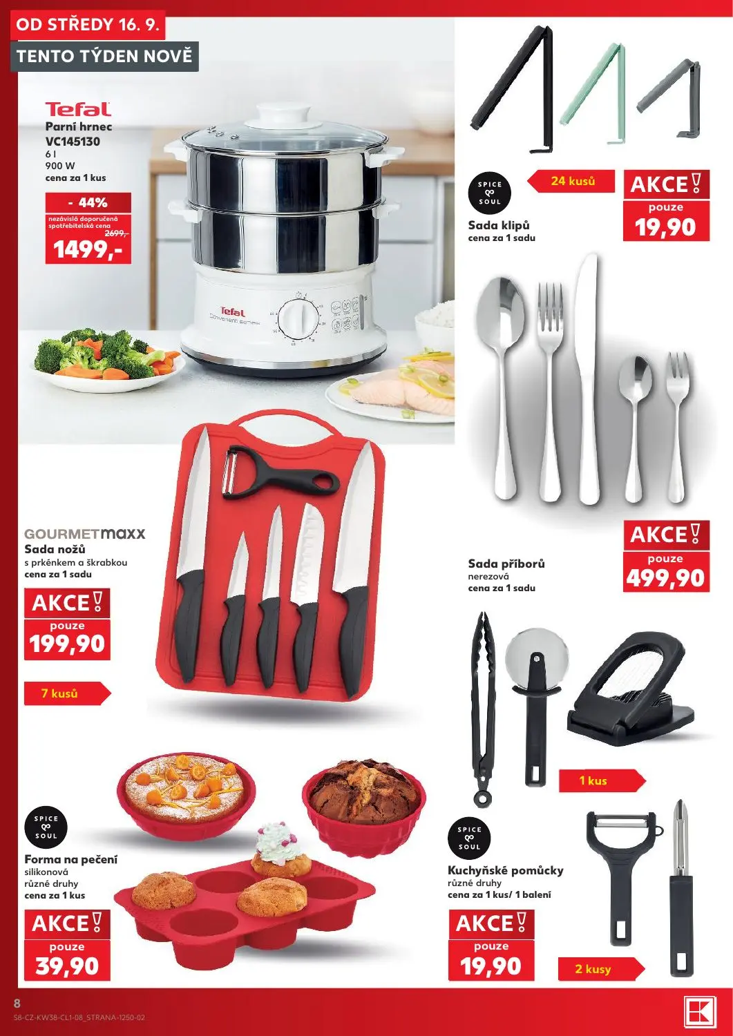 Kaufland leták, strana 8 z 18 — Tefal Parní hrnec VC145130, Sada klipů, Sada příborů nerezová