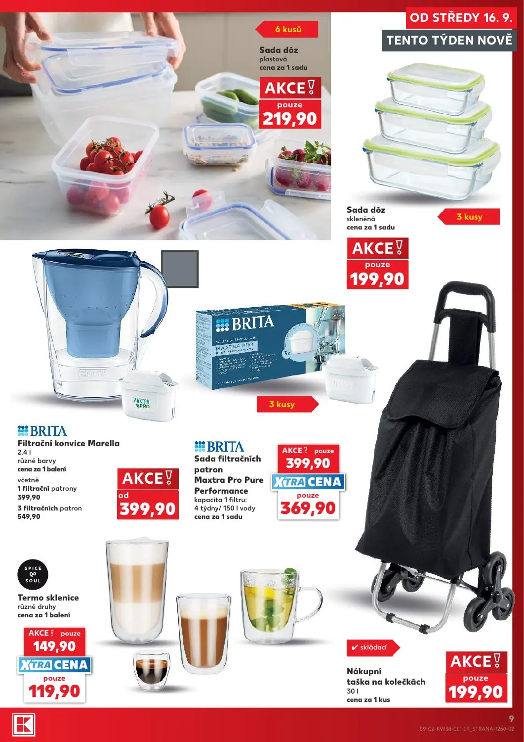Kaufland leták, strana 9 z 18 — Sada filtračních patron Maxtra Pro Pure Performance, Termo sklenice, Sada dóz plastová