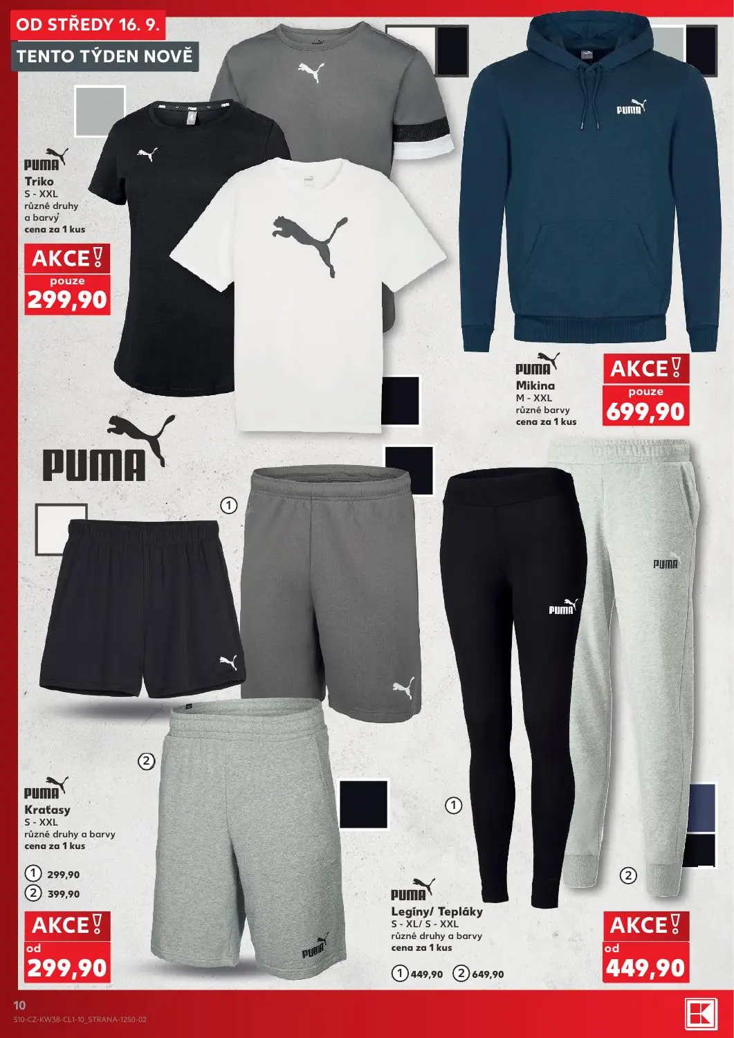 Kaufland leták, strana 10 z 18 — PUMA Legíny/Tepláky, PUMA Kraťasy, PUMA Triko