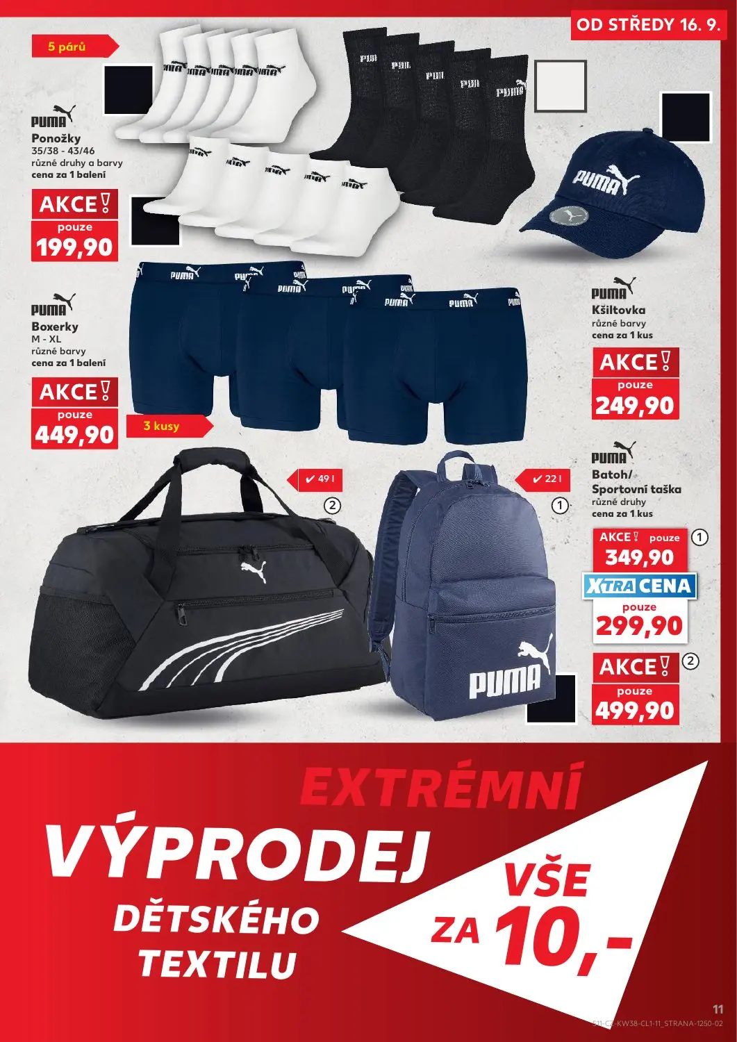 Kaufland leták, strana 11 z 18 — PUMA Batoh, PUMA Ponožky, PUMA Boxerky
