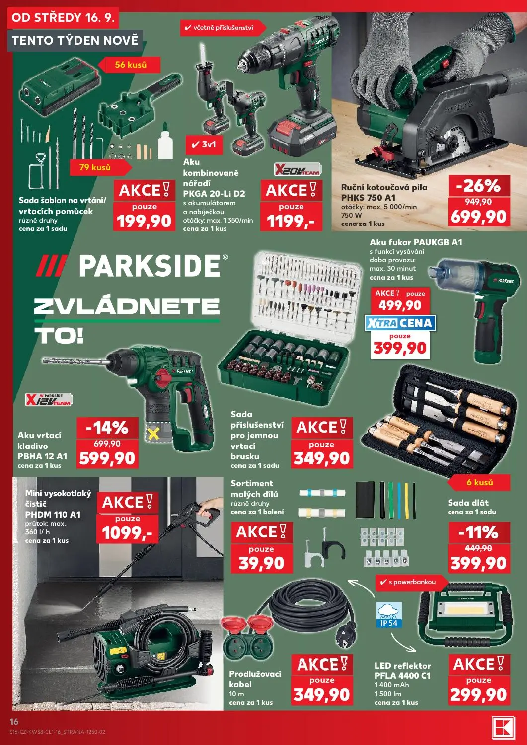 Kaufland leták, strana 16 z 18 — Ruční kotoučová pila PHKS 750 A1, Aku fukar PAUKGB A1, Aku vrtací kladivo PBHA 12 A1