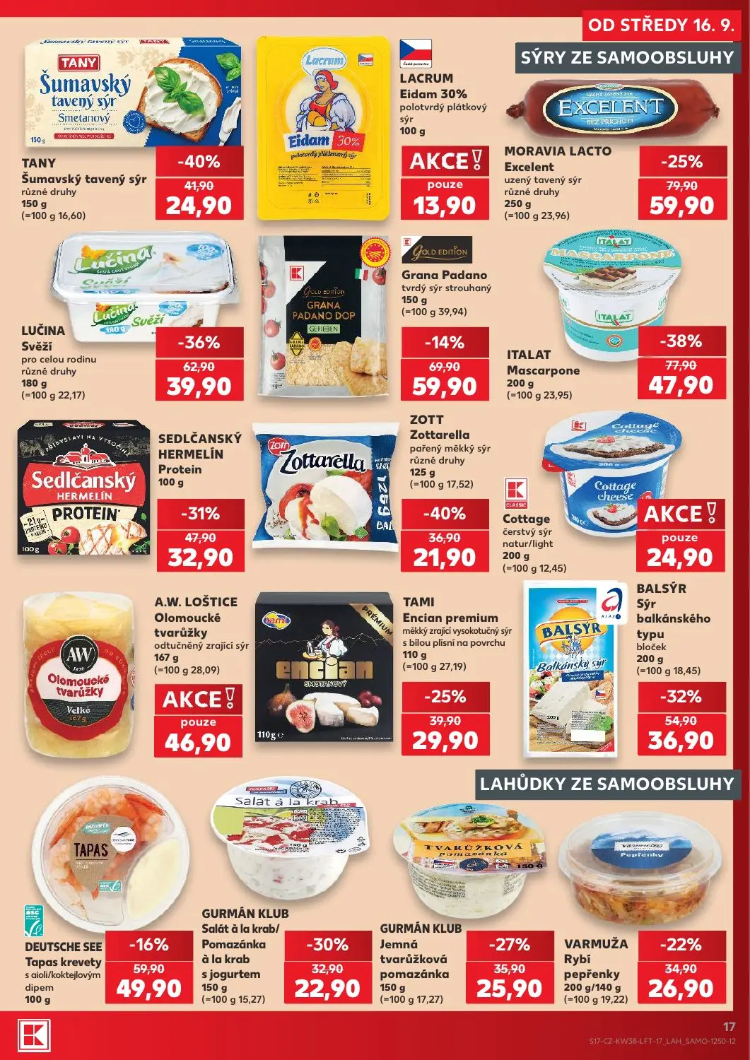 Kaufland leták, strana 17 z 56 — ITALAT Mascarpone, LUČINA Svěží pro celou rodinu, Excelent uzený tavený sýr