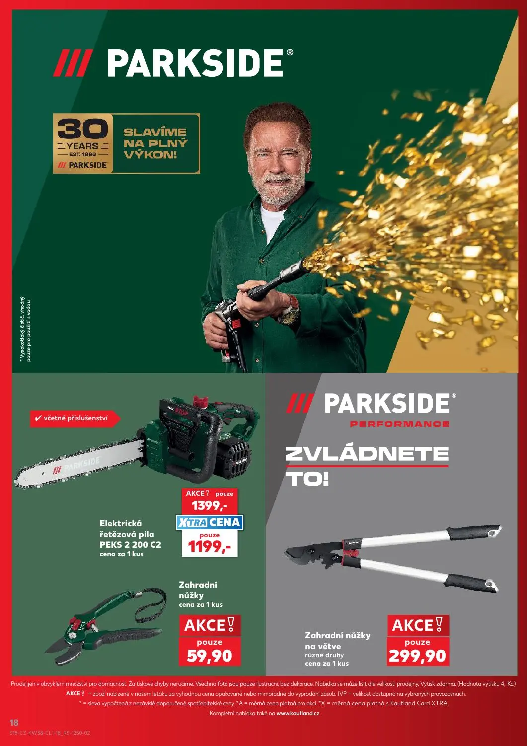 Kaufland leták, strana 18 z 18 — Elektrická řetězová pila PEKS 2 200 C2, Zahradní nůžky, Zahradní nůžky na větve