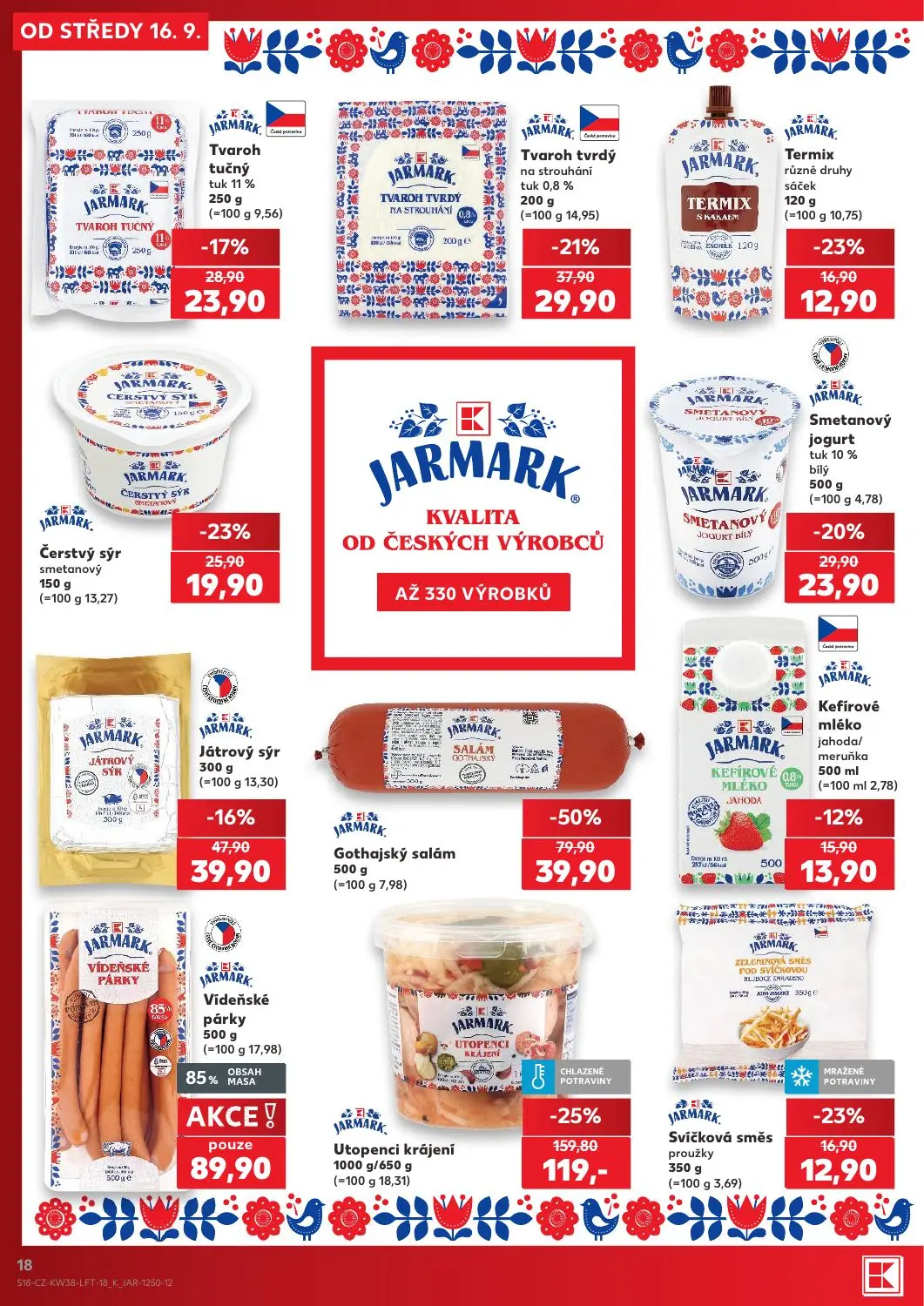 Kaufland leták, strana 18 z 56 — Utopenci krájení, Gothajský salám, Tvaroh tvrdý na strouhání