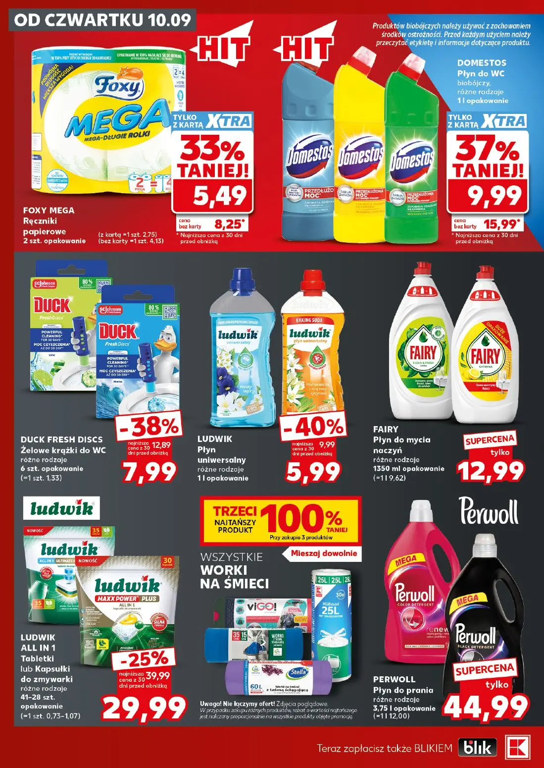 Kaufland gazetka, strona 22 z 28 — DOMESTOS Płyn do WC biobójczy, LUDWIK Płyn uniwersalny, FOXY MEGA Ręczniki papierowe