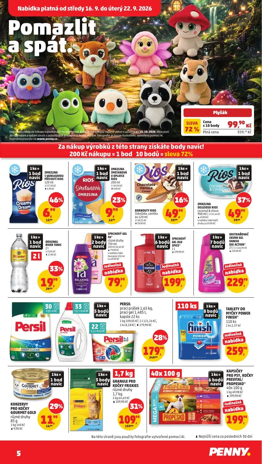 PENNY leták, strana 5 z 40 — Plyšák, PERSIL prací prášek, prací gel, kapsle, GRANULE PRO KOČKY FRISKIES různé druhy