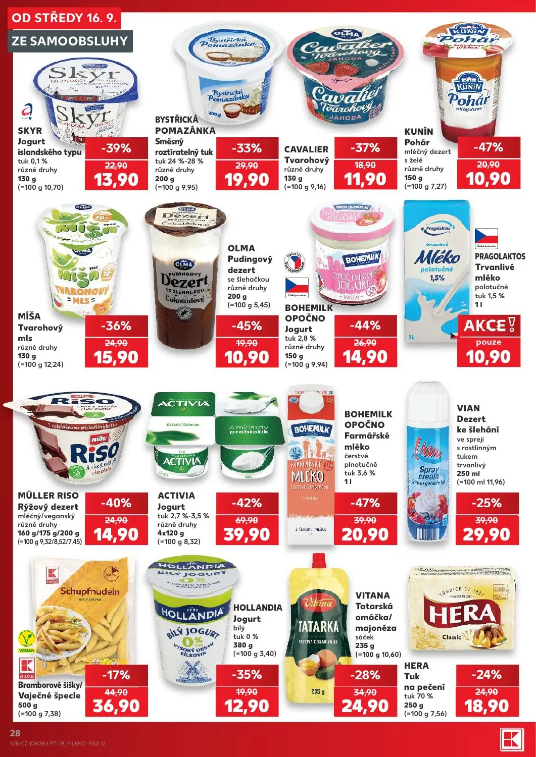 Kaufland leták, strana 28 z 56 — ACTIVIA Jogurt tuk 2,7%-3,5% různé druhy, BOHEMILK OPOČNO Farmářské mléko čerstvé plnotučné…